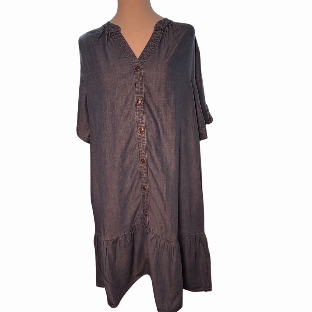 Kut from the Kloth Womens Shirt Dress L Blue Chambray 3/4 Roll Tab Boho