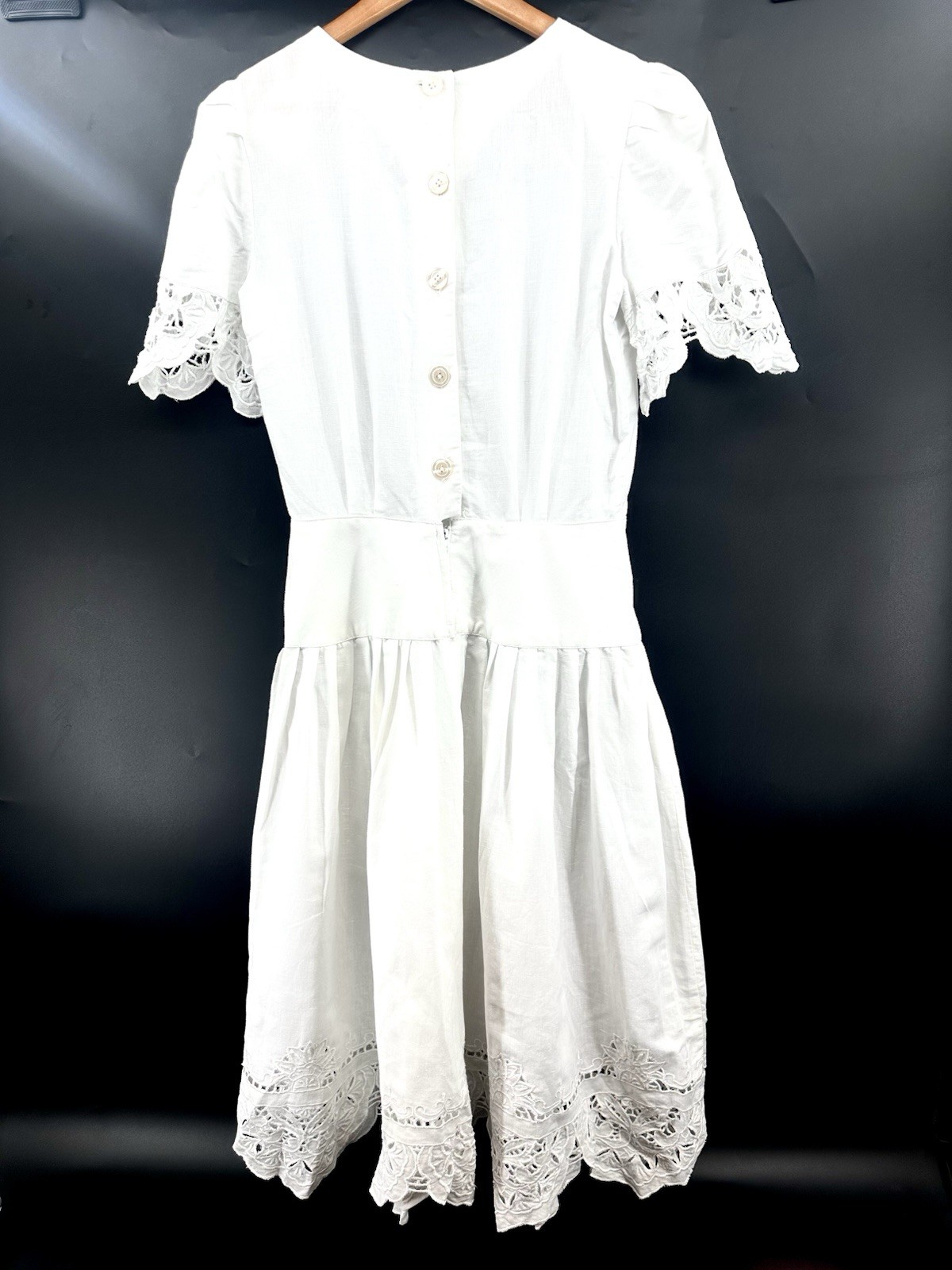 VTG Connection Linen Batterberg Lace Dress 10 Cottagecore Prairie Romantic HH21