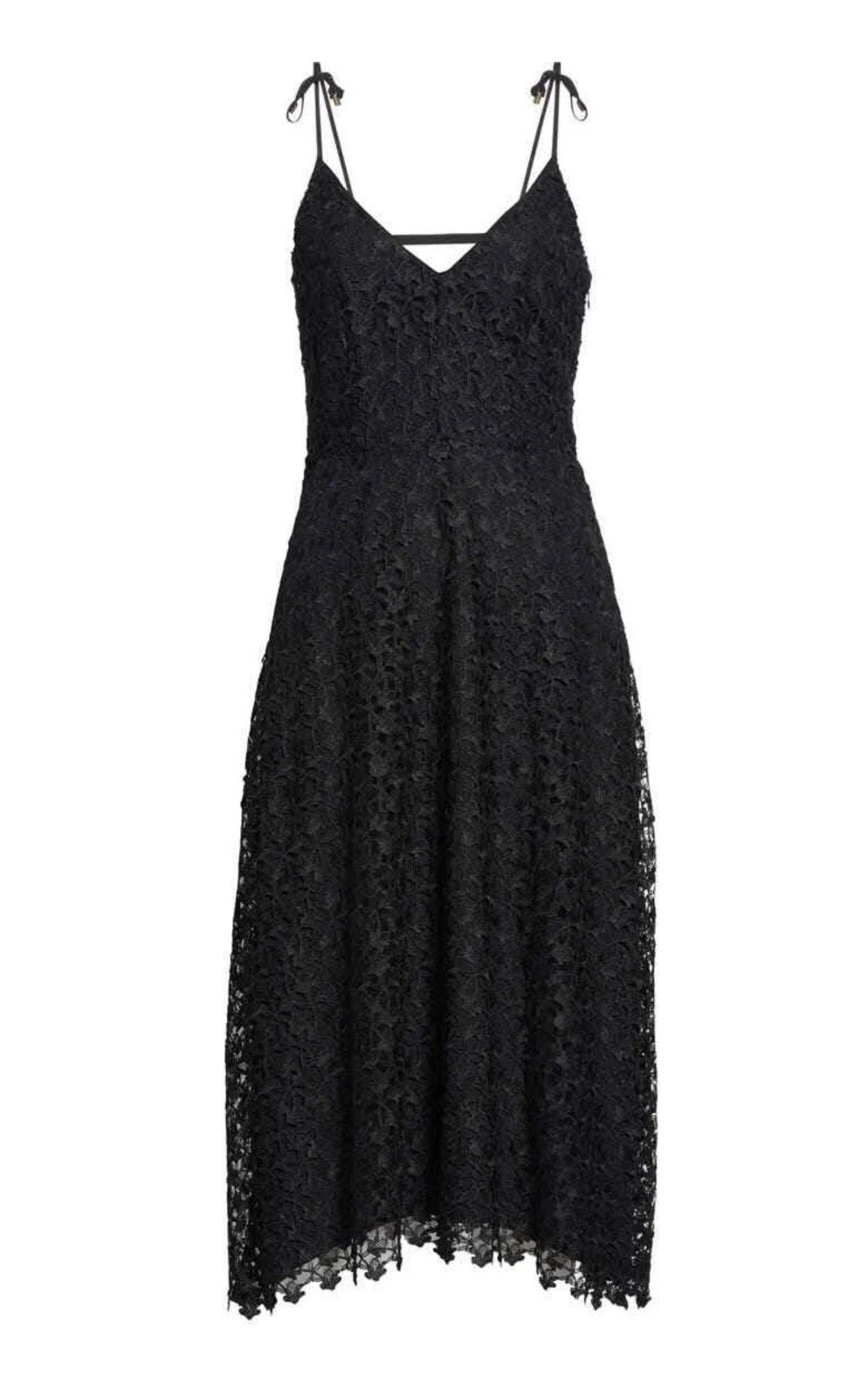 NWT Joie Josana in Caviar Black Lace Tie Strap Fit & Flare Midi Dress 4 $428