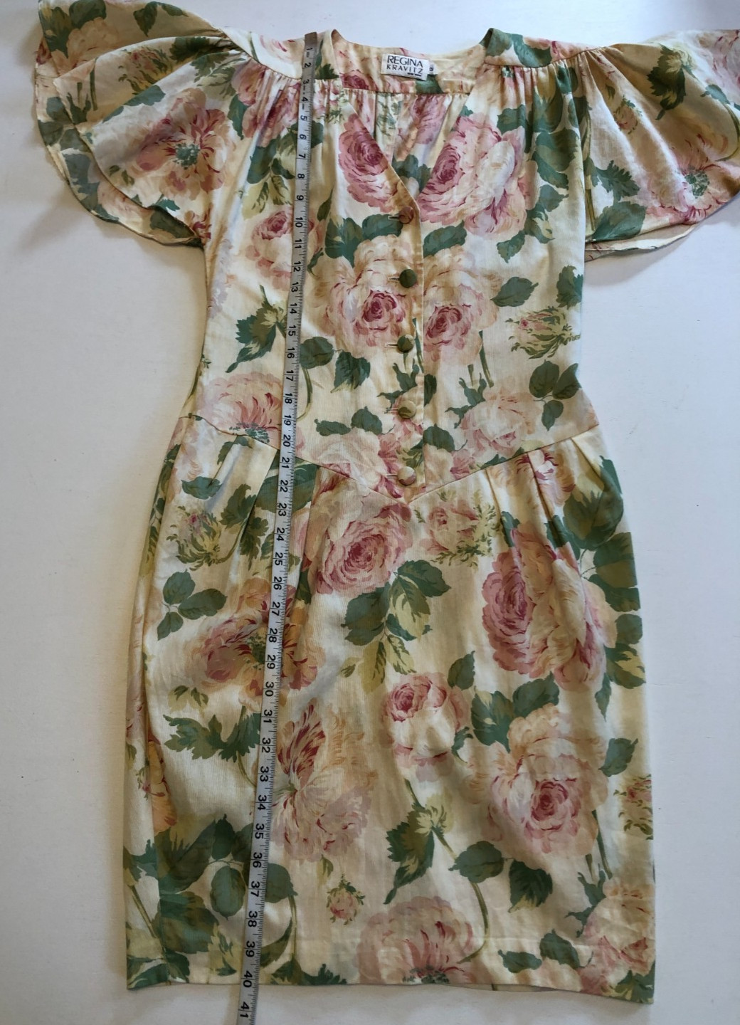 vtg Regina Kravitz 1930s Tulip Style Floral Dress Sz 12 Union Made in USA