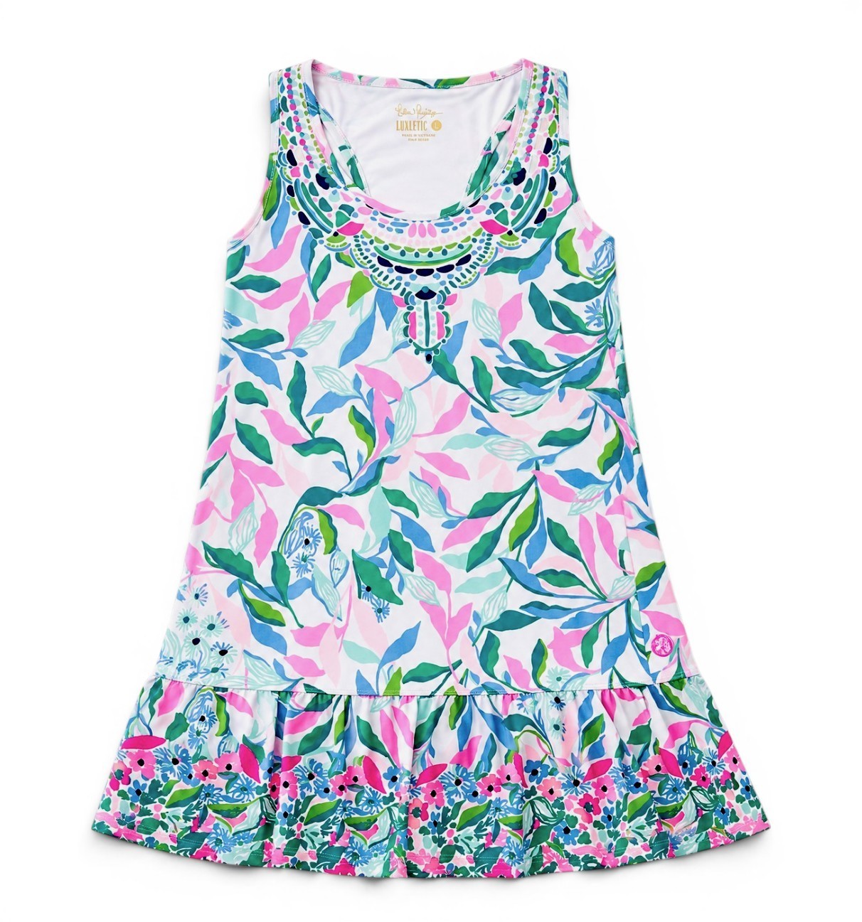 Lilly Pulitzer Luxletic Mixed Doubles Dress Womens L White Floral Tennis Resort