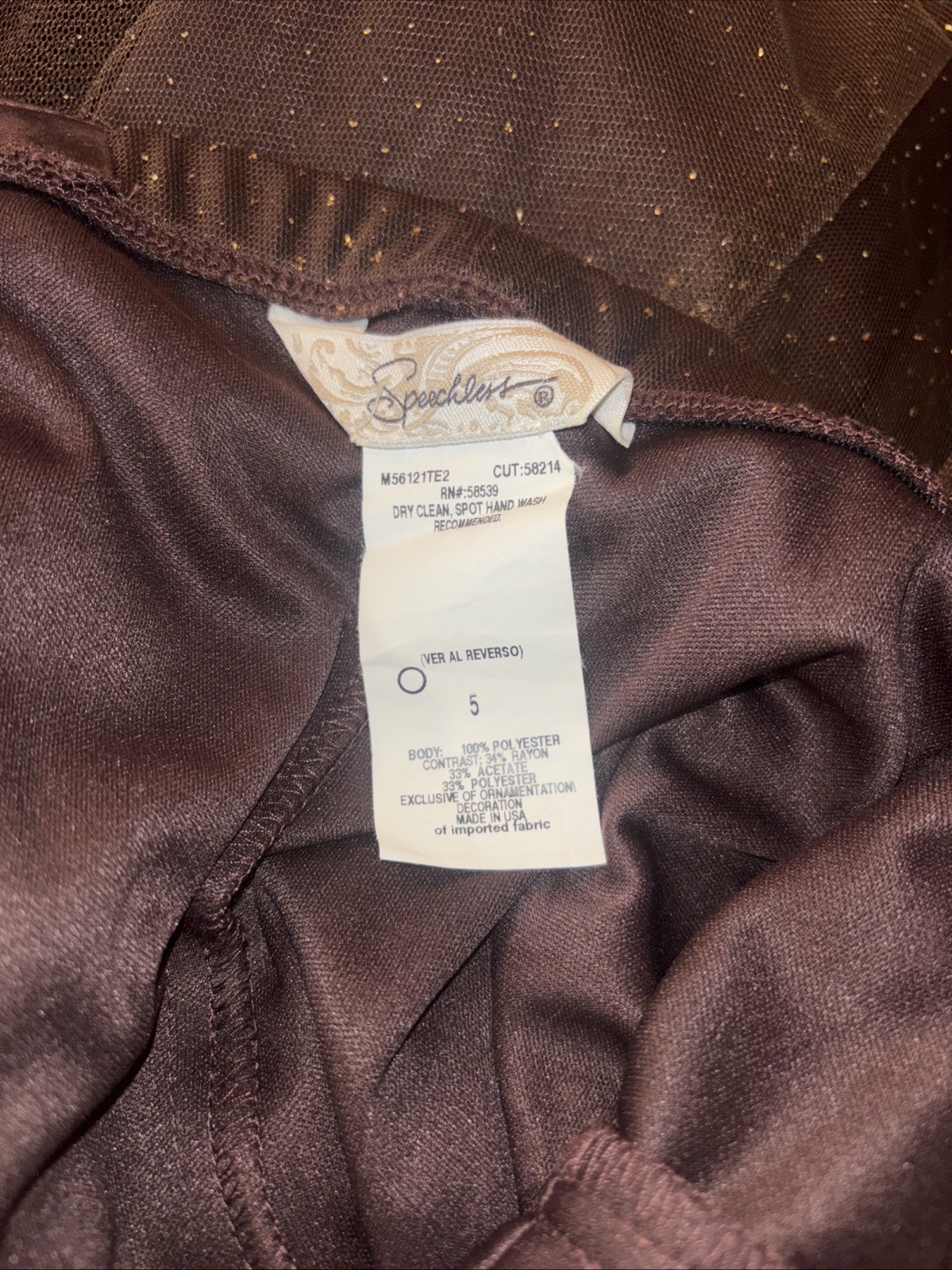 SPEECHLESS,brown tulle,tiny silver dots,satin bow,z5,S,pleats,shirred,New,UNIQUE