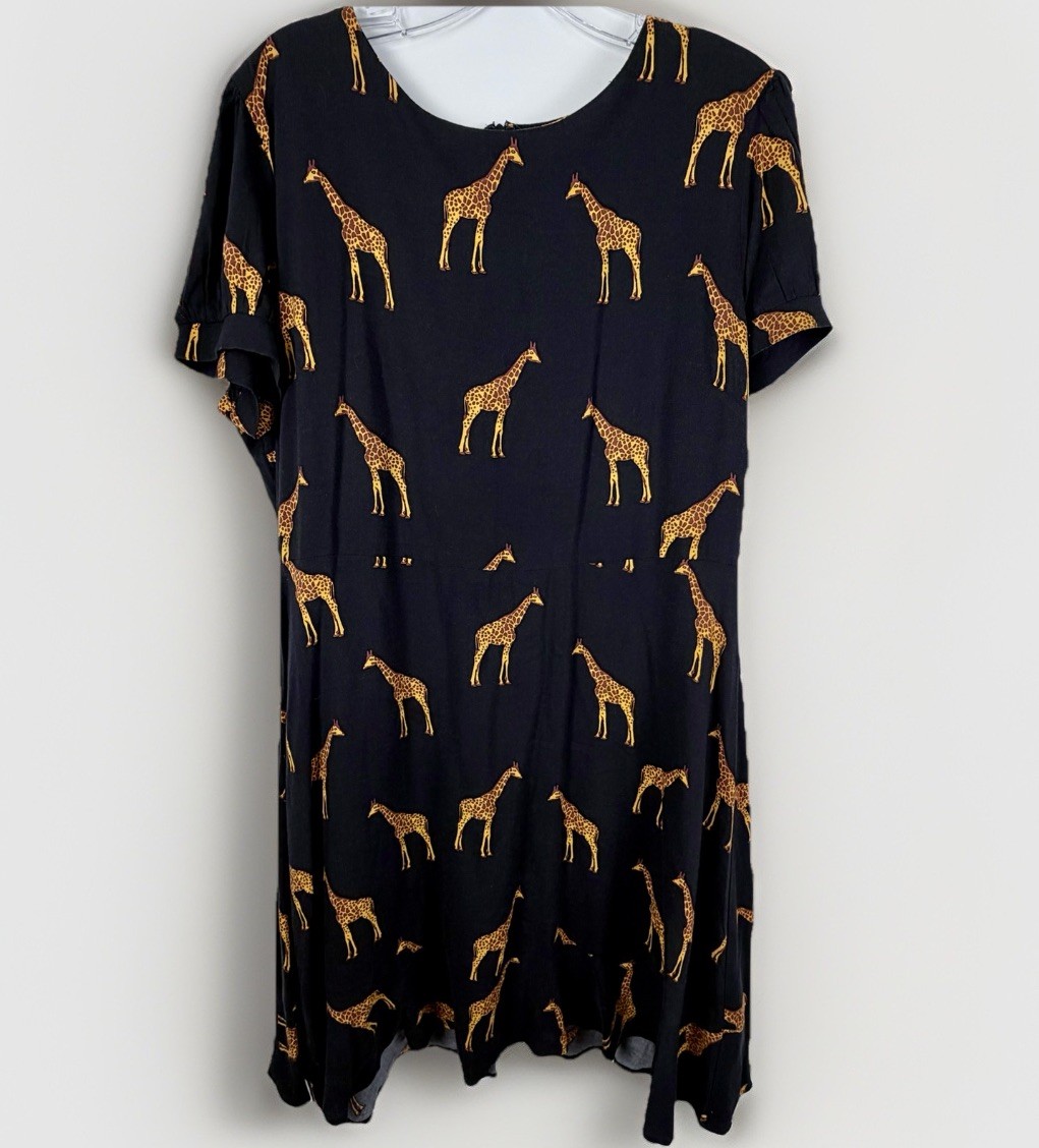 Sugarhill Brighton Sz 12 Dress Giraffe Print Black Novelty Safari Animal Africa