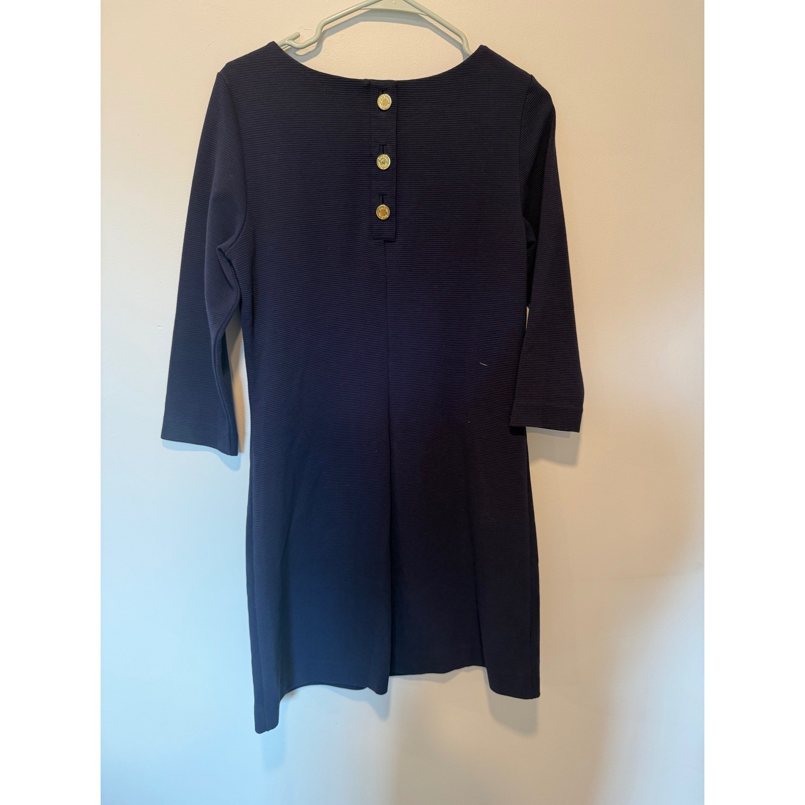 Lilly Pulitzer Navy Blue Textured Knit 3/4 Sleeve Shift Dress 68919 Womens M