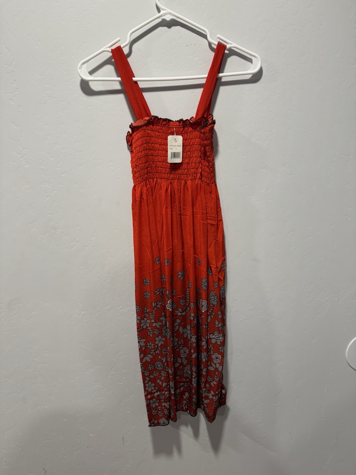 Smocked Midi Sundress with Straps Red Floral Size Large (8-10)