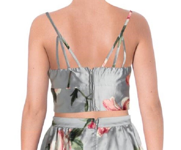 Speechless Junior Women 1 Silver Pink Blush 2 PC Satin Floral Crop Top Dress NWT