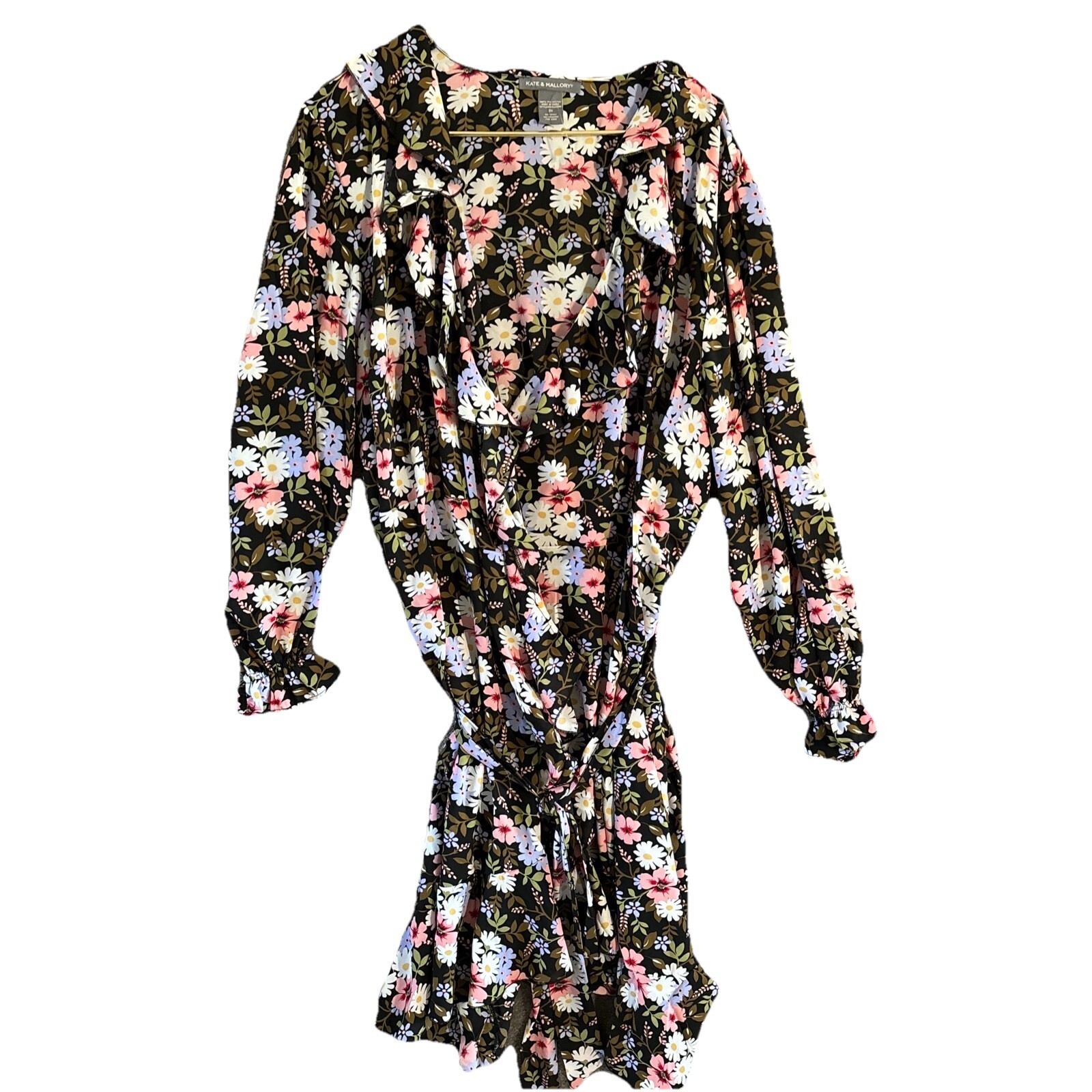 Kate & Mallory Dress 3X Wrap Chiffon Bold Floral Midi Ruffles Floaty Daisy NEW