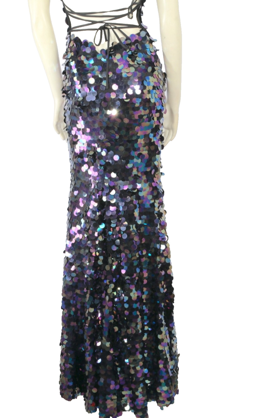 ALYCE Paris Paillette Plunging Neckline Sequin Maxi Prom Dress Gown Women Sz 000