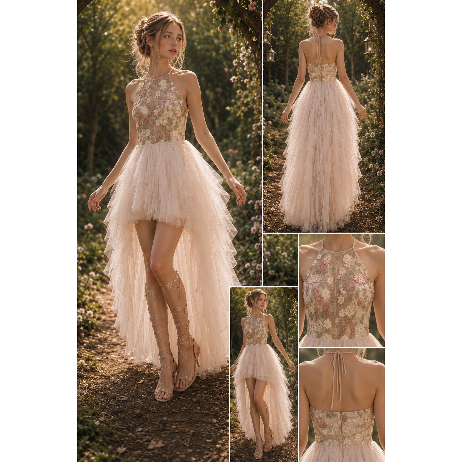 Teeze Me Floral Embroidered Tulle Dress High Low Formal Pink Blush 3/4 Fairycore