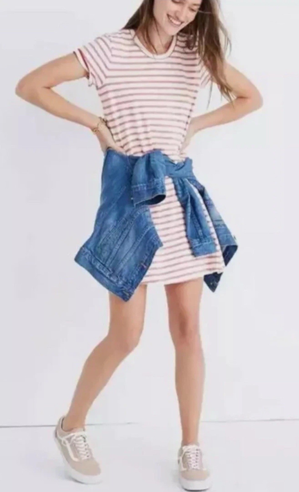 Madewell XXS Red Cream Striped T-Shirt Dress Raglan Shift Preppy Classic USA