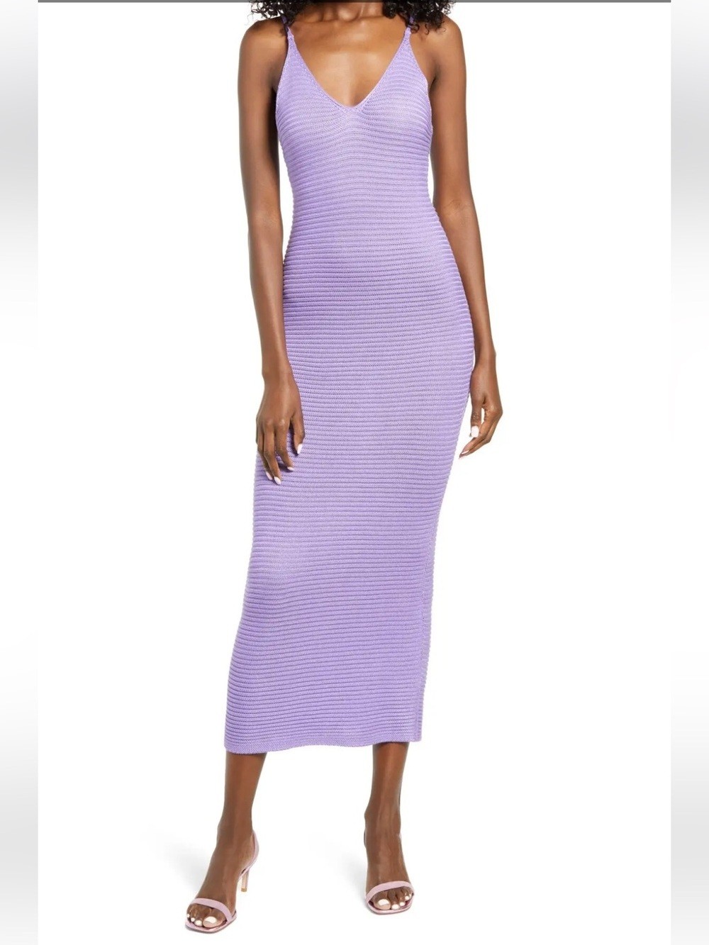 AFRM Purple Ribbed Knit Midi Dress Spaghetti Strap Bodycon vibrant summer dress