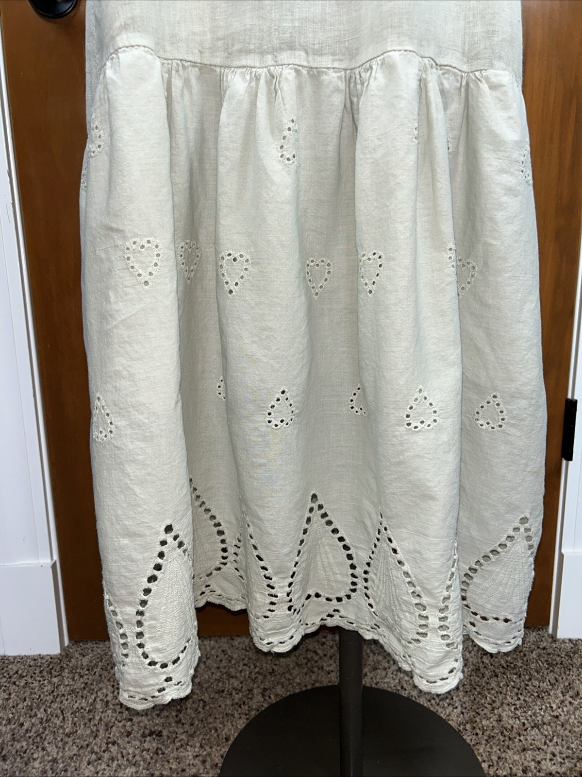 Valentina Naldi Sage 100% Linen Crochet Trim Tiered Relaxed Fit Midi Dress M