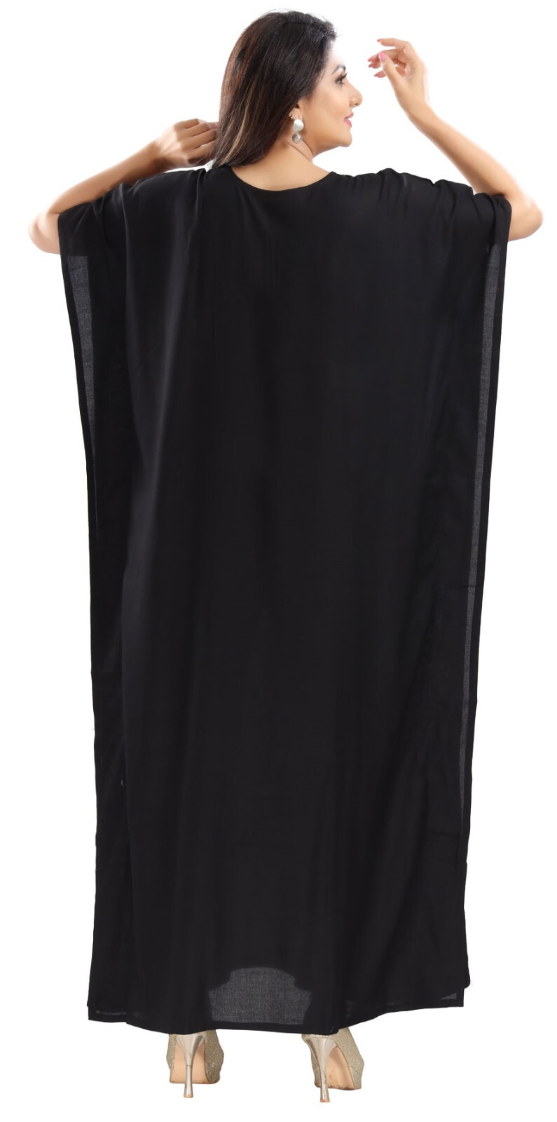 AK02 Embroidery Neck and Border Viscose Rayon Black FIT UK 10 – 22 LENGTH 55 INC