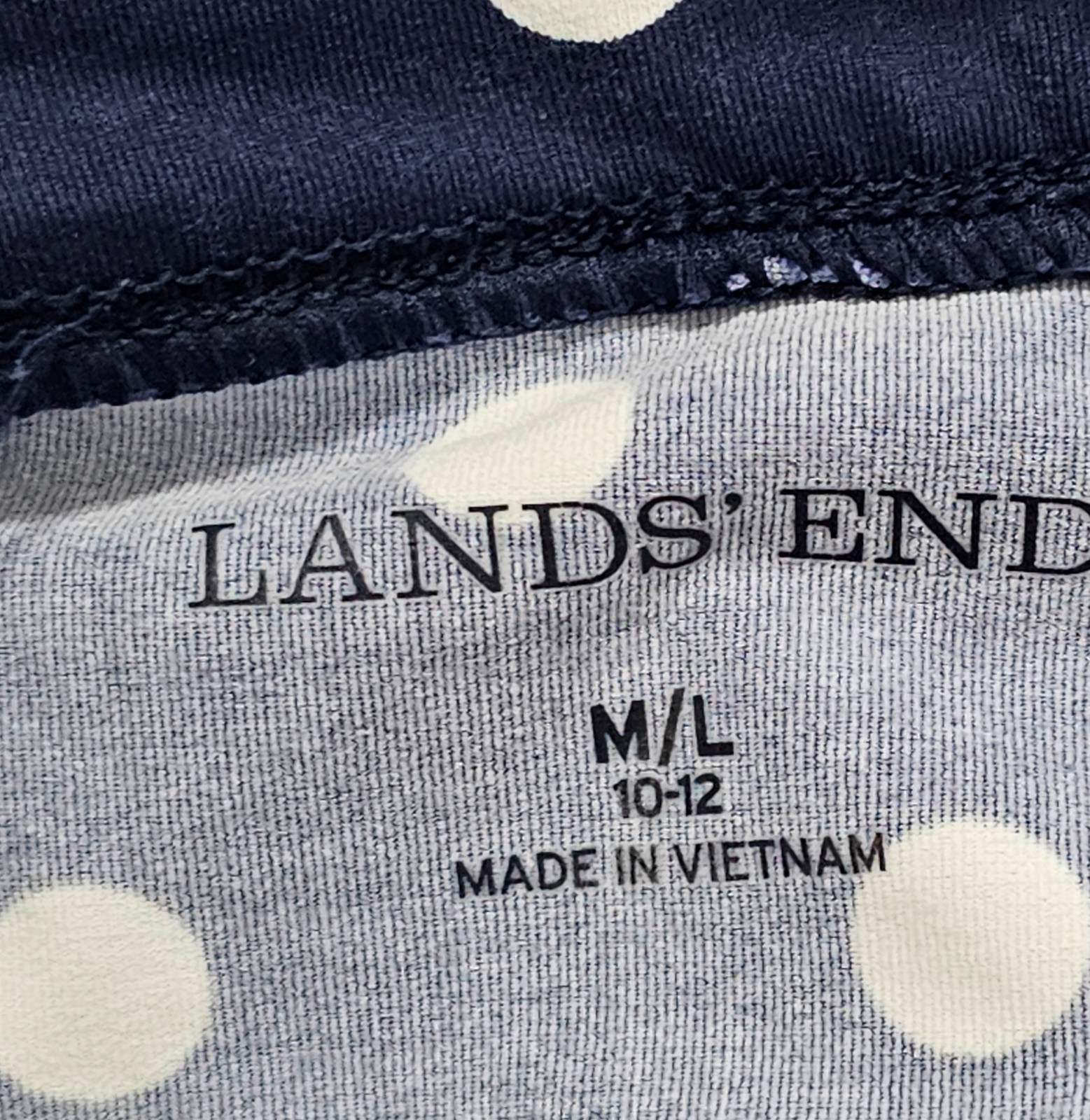 Lands End Womens Dress Navy Blue White Dots Knee Length Nylon Spandex 10 12