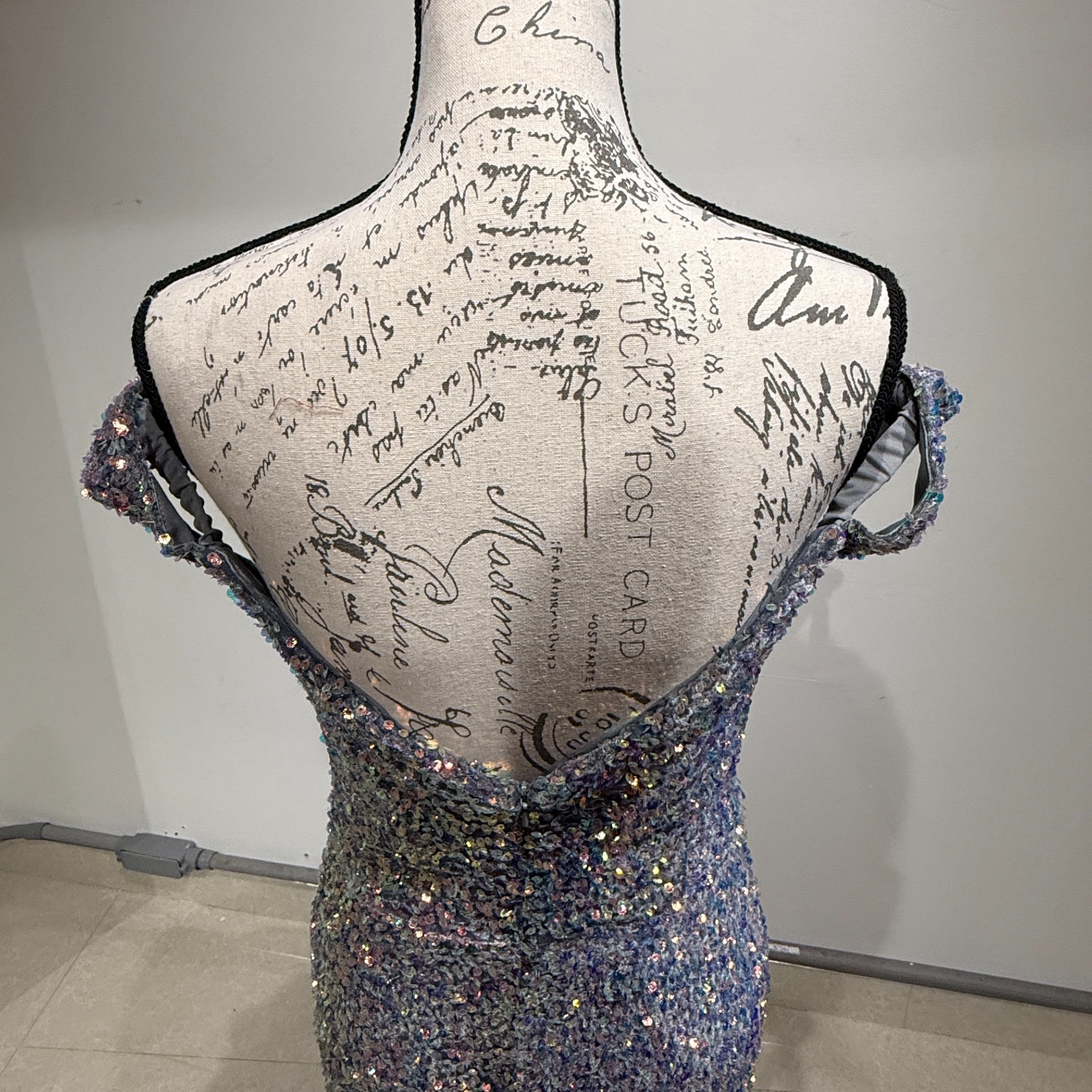 Stella Couture Multicolor Sequin Off Shoulder Mermaid Gown High Slit Train