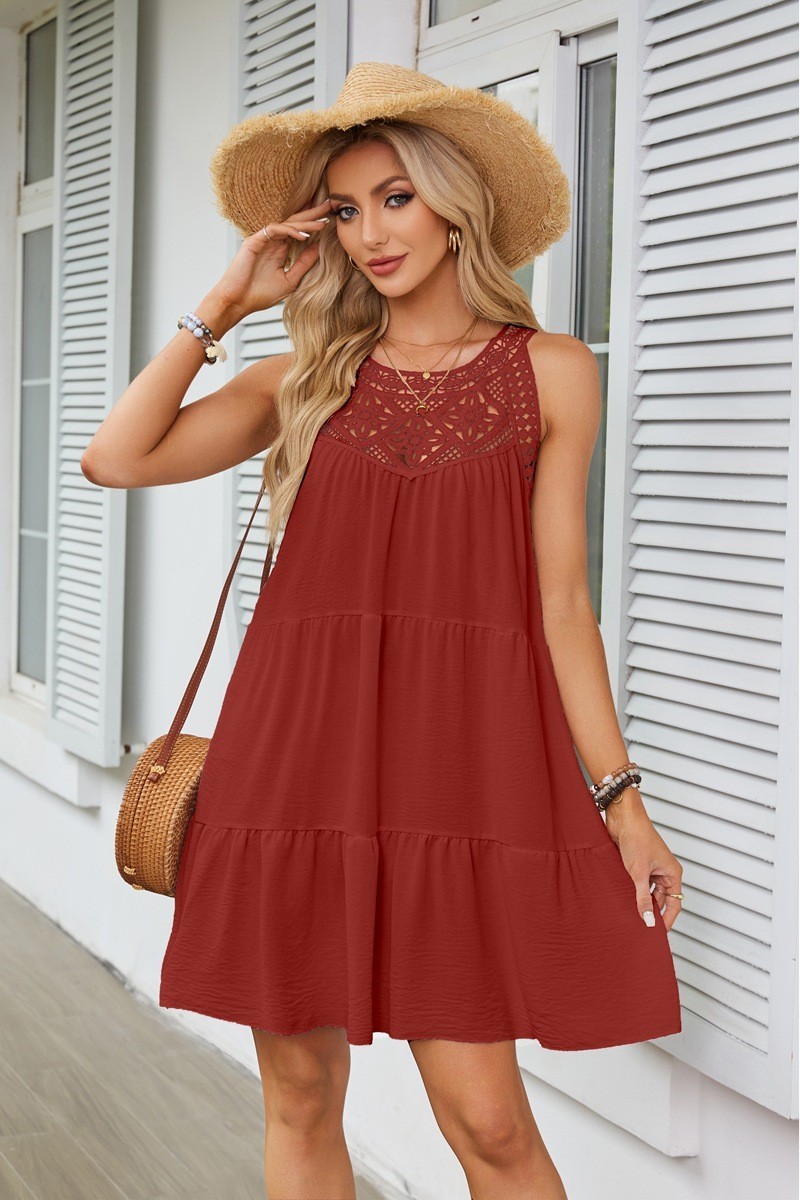 Halter Neck A line DRESS Sleeveless Lacr Crochet SUNMER BEACH SUNDRESS S-XXL