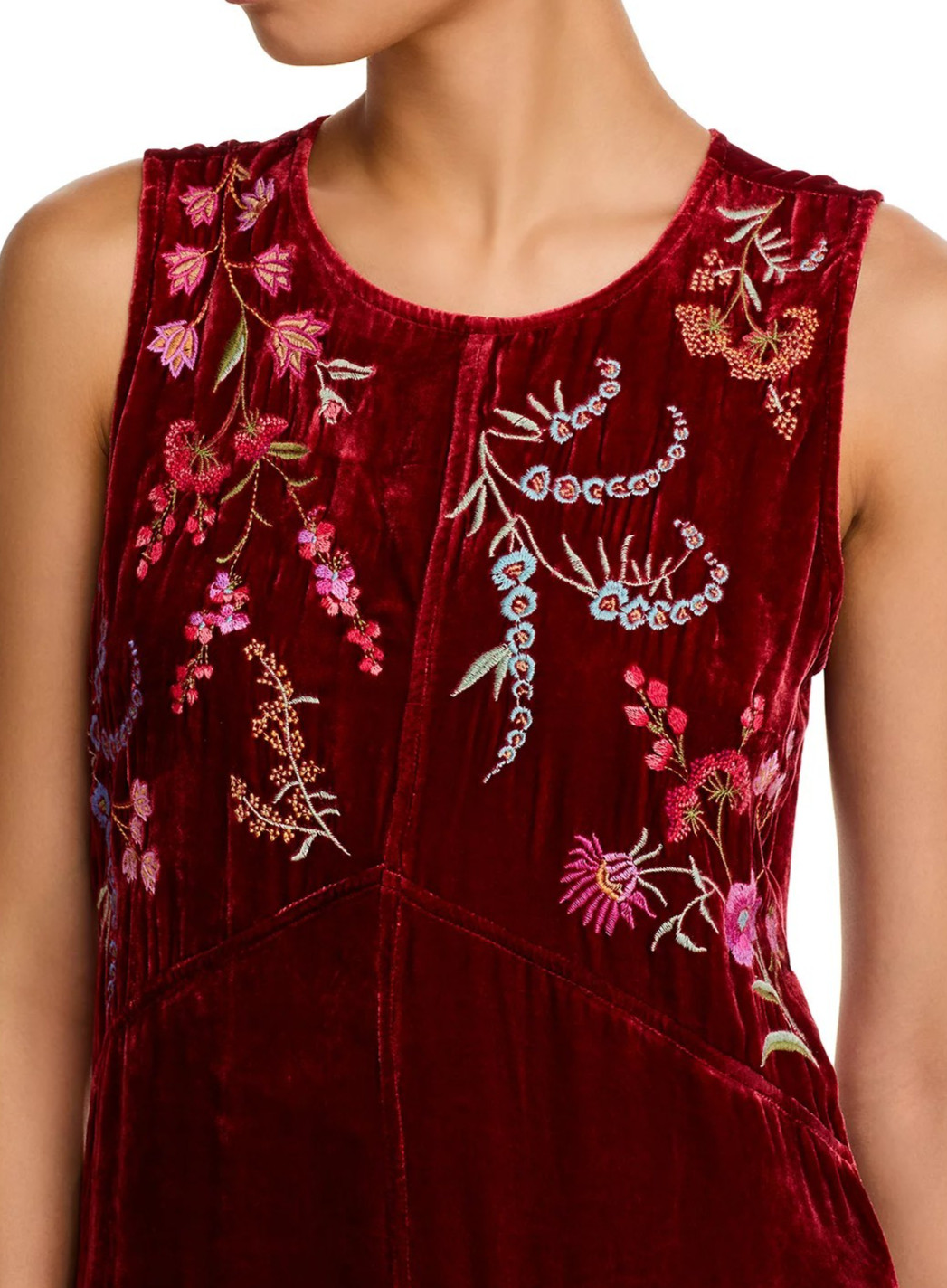 Johnny Was Velvet Chevron Embroidered Tank Dress⭐ Cranberry L $375