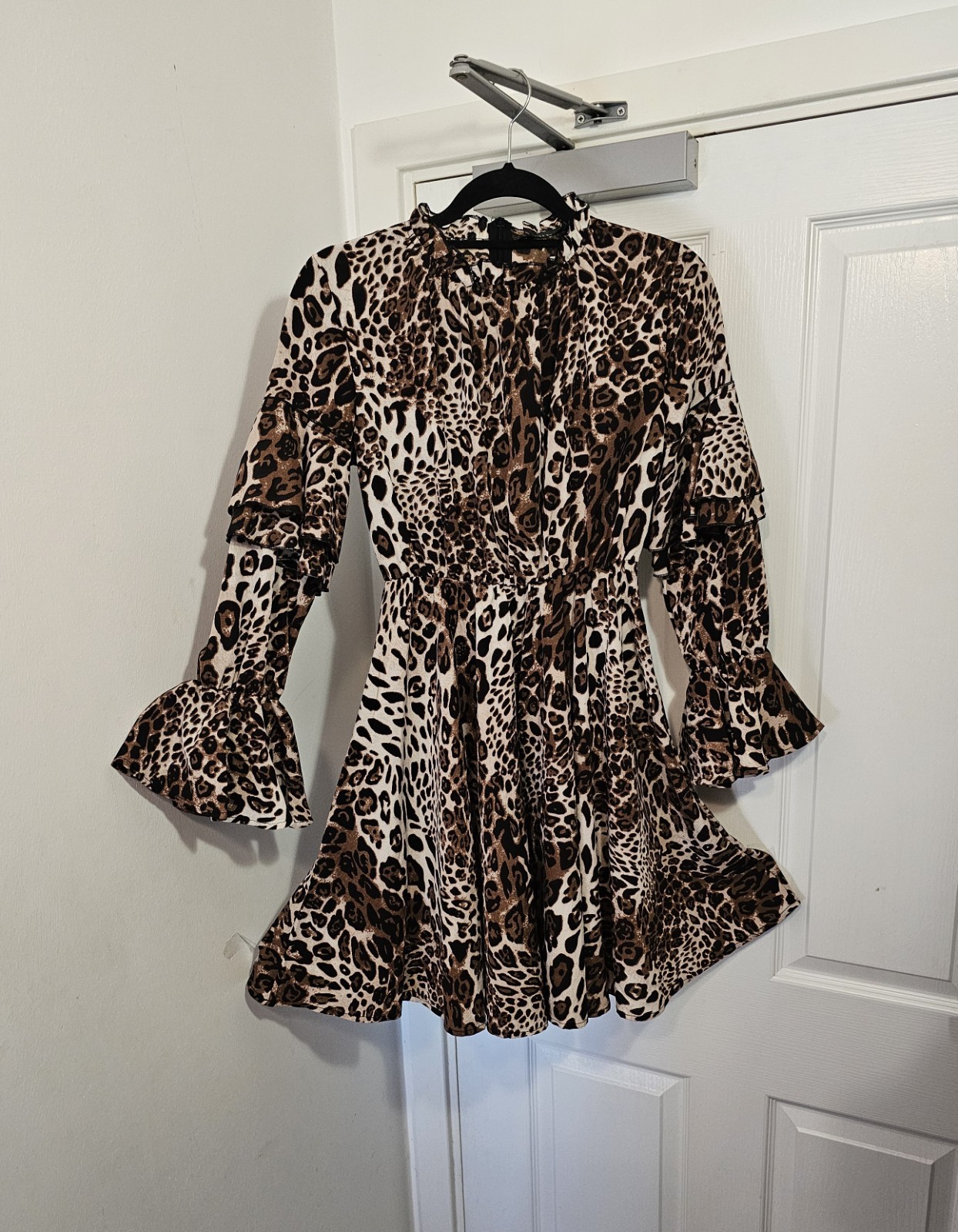 Club L London Leopard Print Ruffle Summer Mini Dress, Size 8
