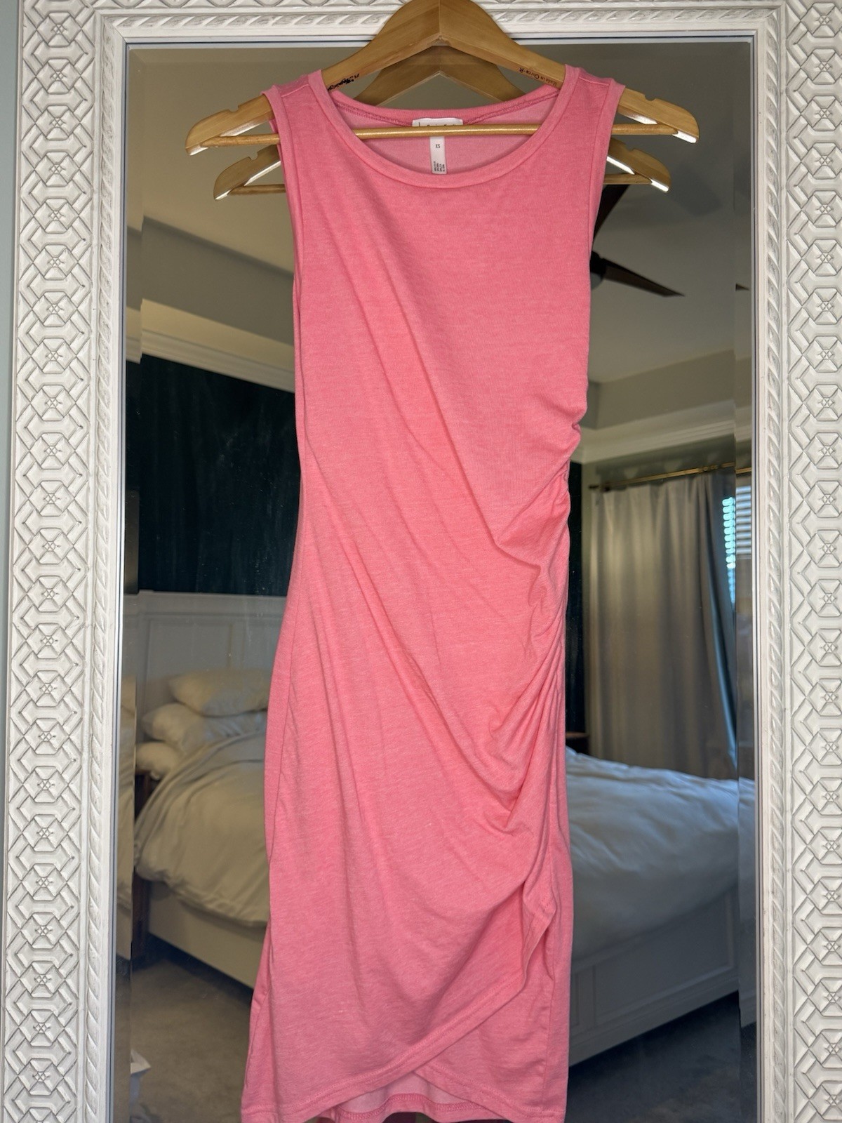 Leith Nordstrom Pink Knit Ruched D ress Sleeveless Scoop Neck Knee Length XS