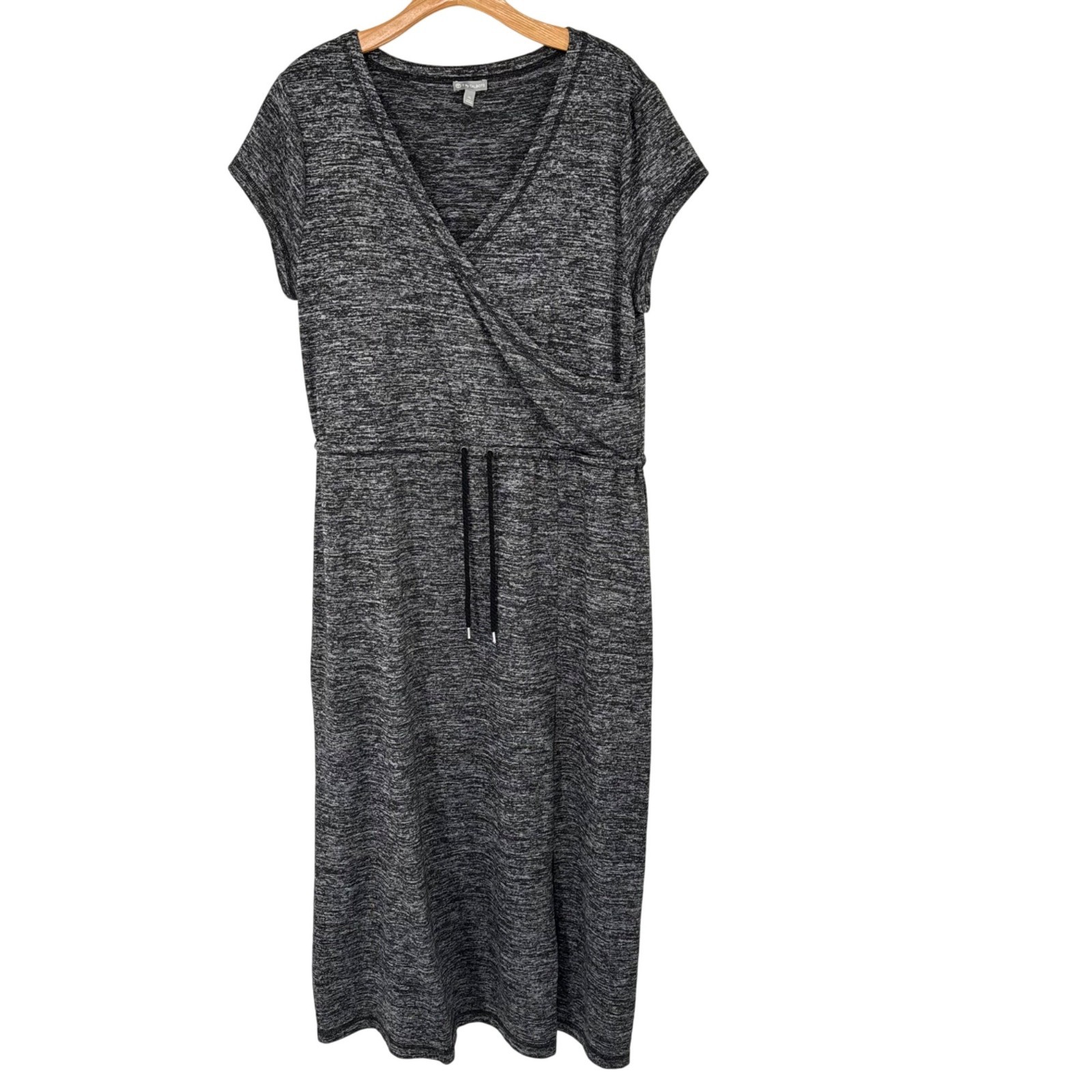 T By Talbots Womens Marled Soft-Drape Jersey knit Drawstring maxi Dress size XL