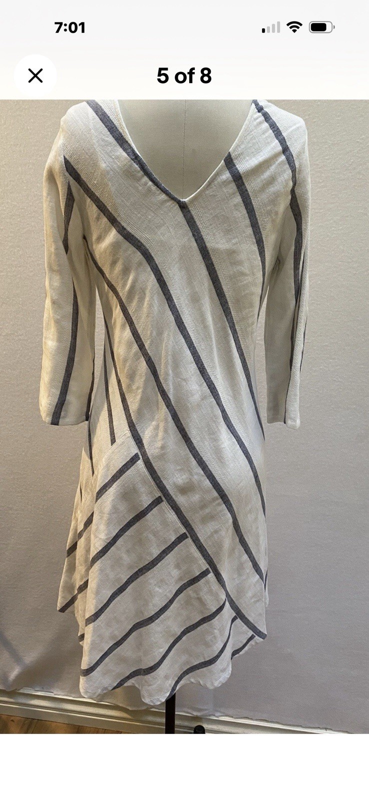 Soft Surroundings Women’s White/Blue Striped Linen Cotton Dress XS