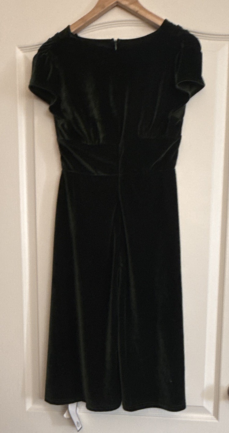 Retro Stage Green 1940s Deep V-Neck Pearl Velvet Dress