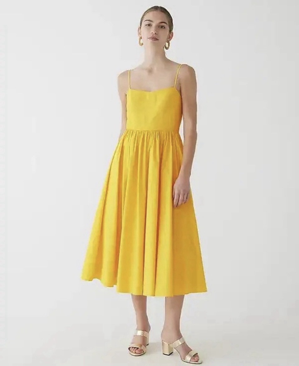 J.Crew Womens A-line Stretch Cotton Poplin Midi Dress Yellow Size 10 New