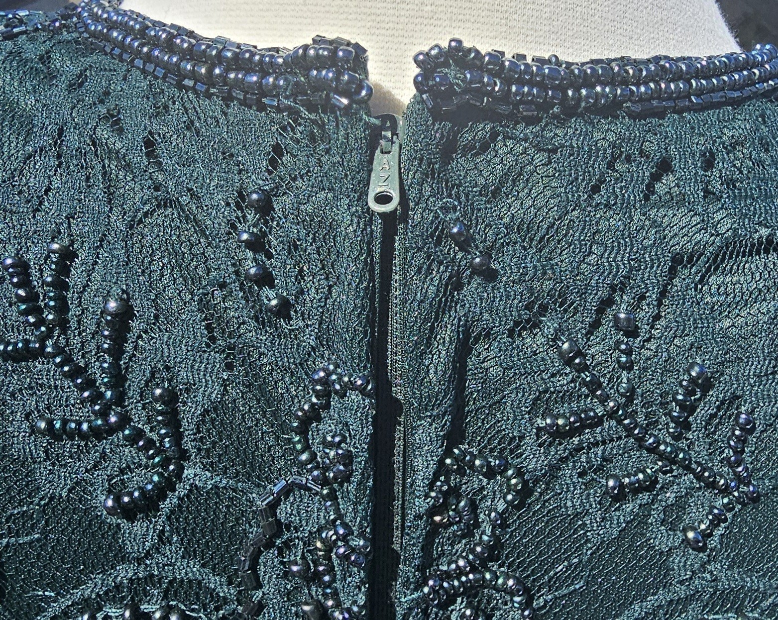 Vintage Brilliante By J.A. 80’s Glam Sequin Lace Green Beaded Dress Sz LP