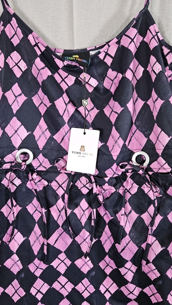 NWT! Teddy Fresh Transformable Dress Pink BLACK Check Tie-on Top Sz Large