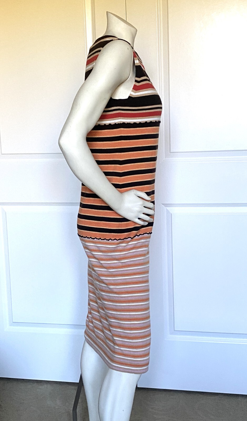 MARNI WOOL BLEND STRIPE MULTICOLOR SHEATH MIDI CALF DRESS SIZE: M