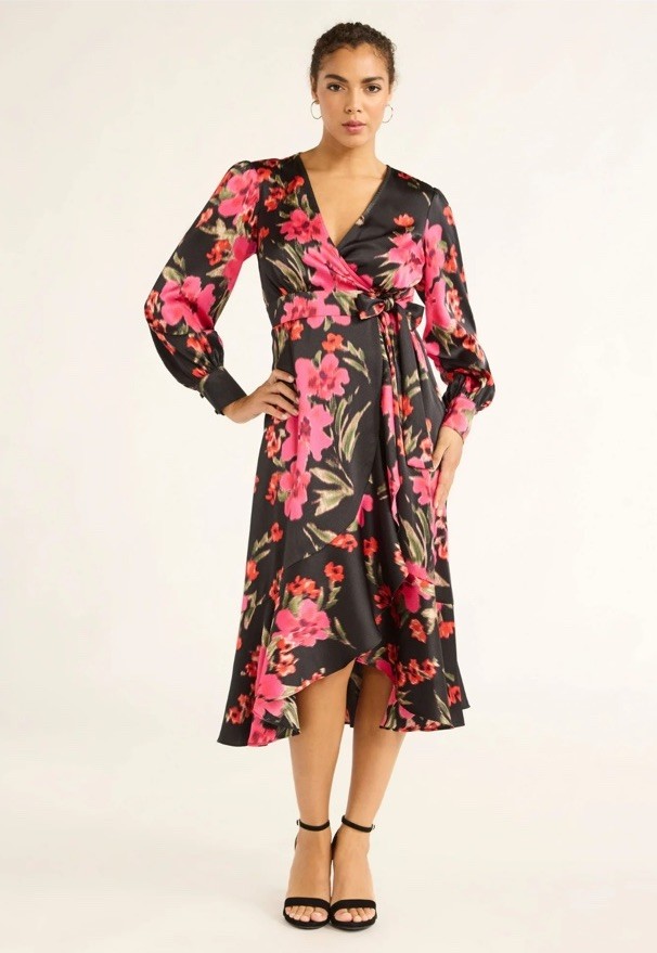 NWT Sofia Jeans by Sofia Vergara Faux Wrap Pullover Long Sleeve Floral Dress Med
