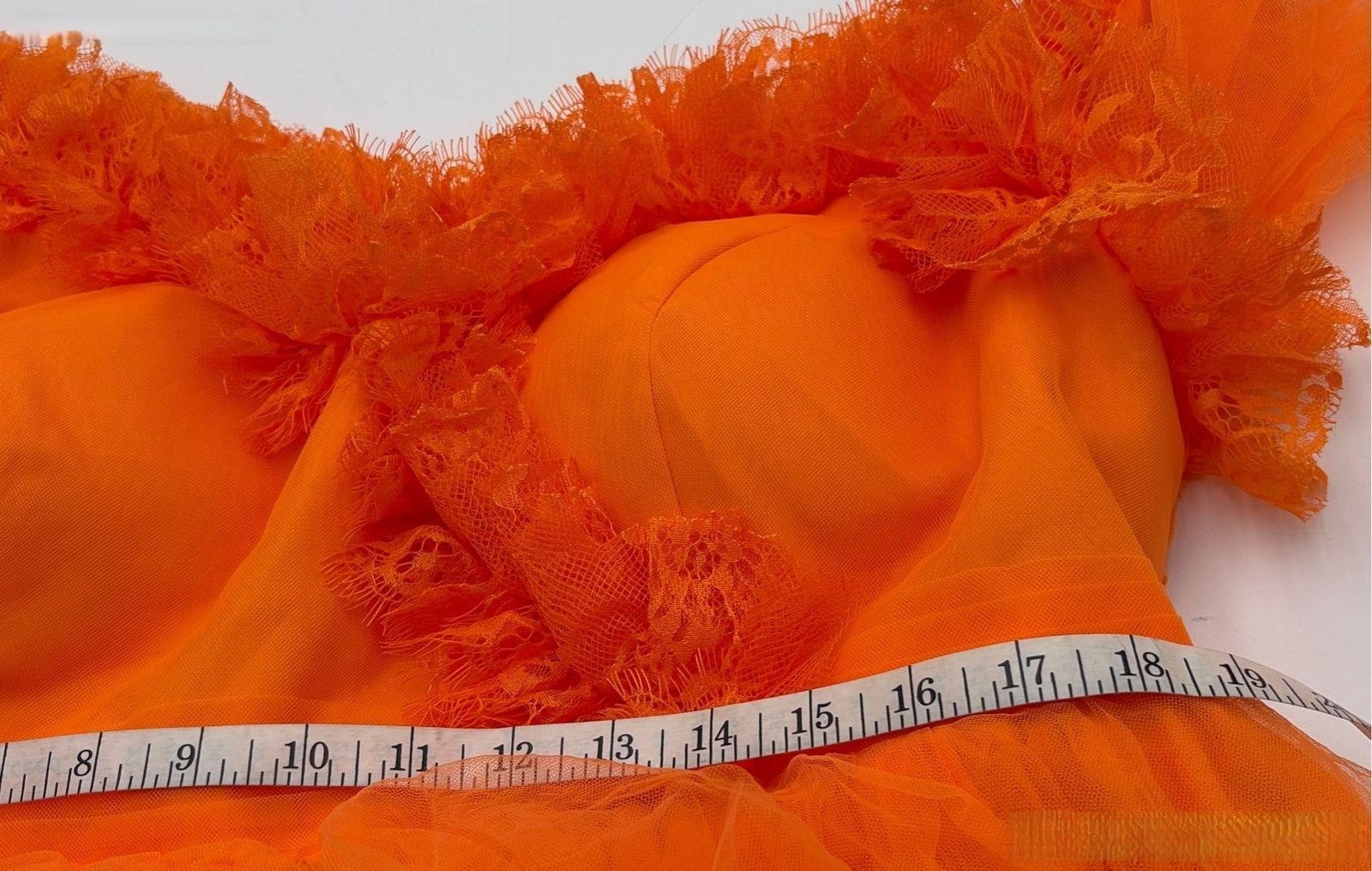 Oyemwen Orange Tulle Ruffle Tiered Gown Sheer Long Sleeve Smocked Maxi Dress NWT