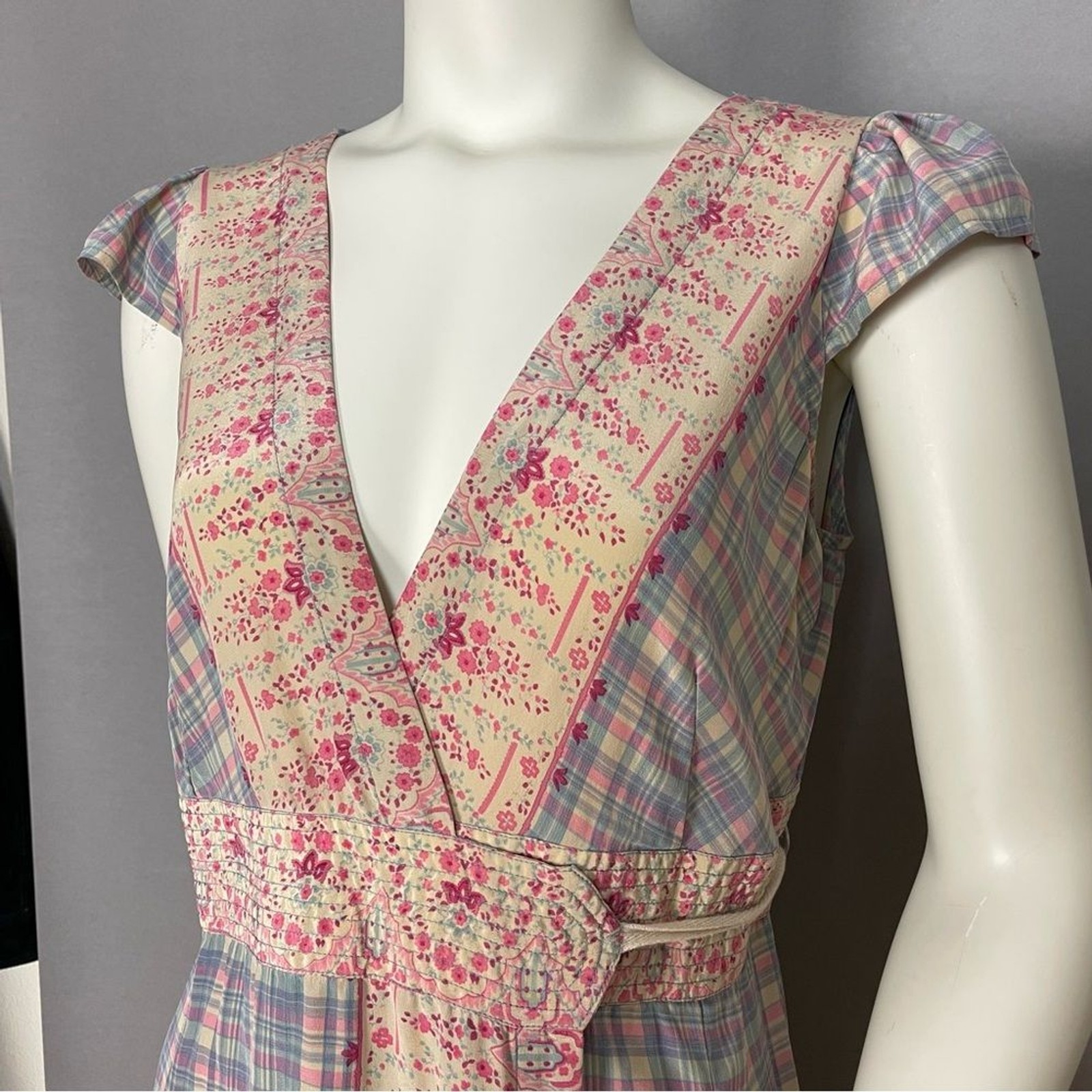 Plenty by Tracy Reese Wrap Dress Silk Plaid Women 10 Cap Sleeves Feminine V-Neck