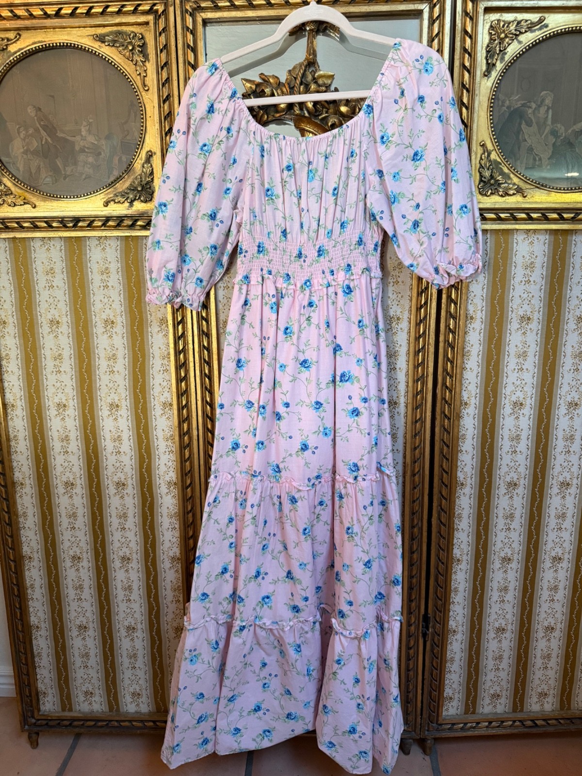 NWT LoveShackFancy x Target Sabine Pink Floral Maxi Dress Cotton Ruffle XXS P