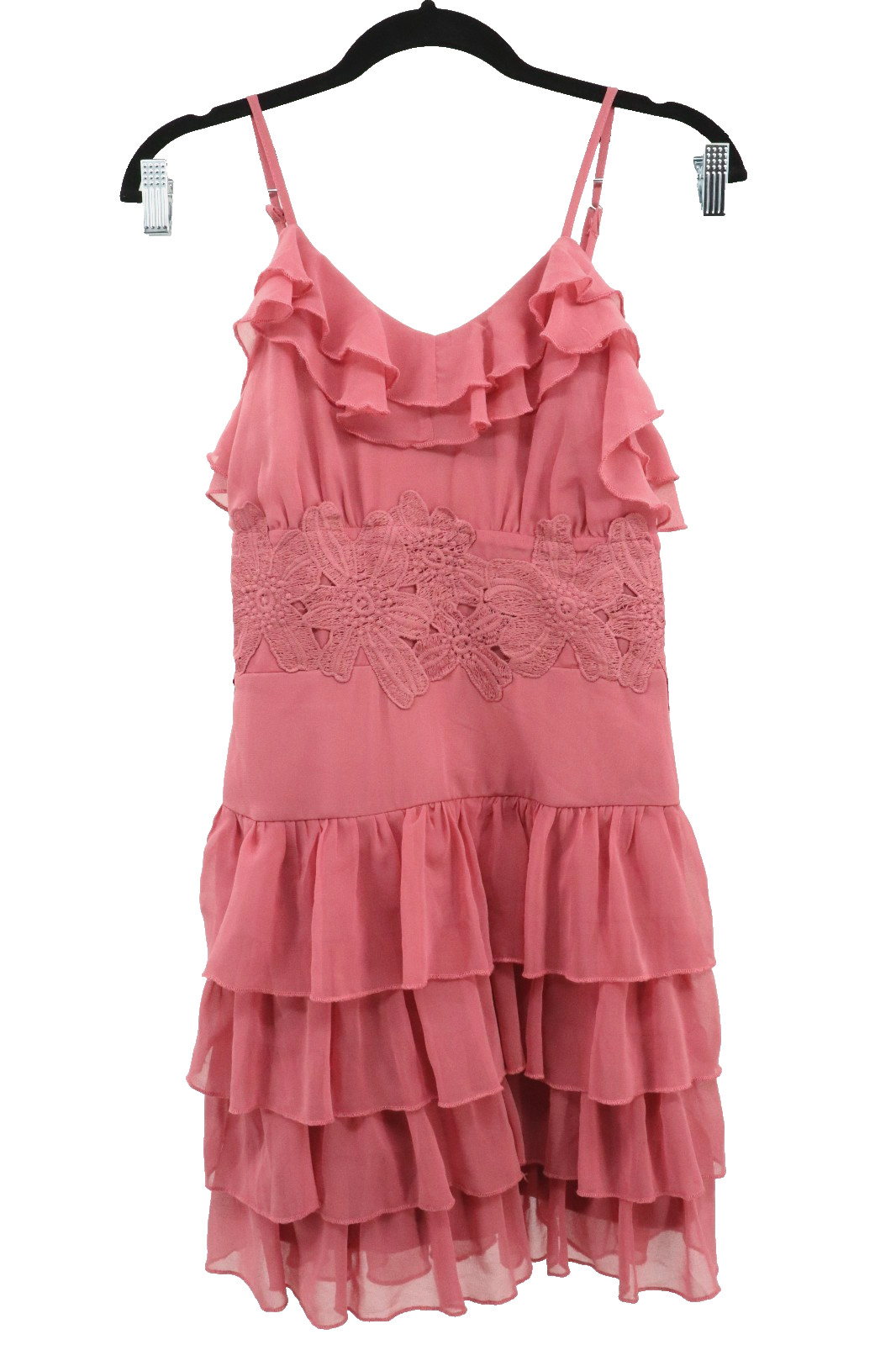 Disney Beauty and The Beast Dress Womens XS Tiered Pink Embroidered Ruffles New