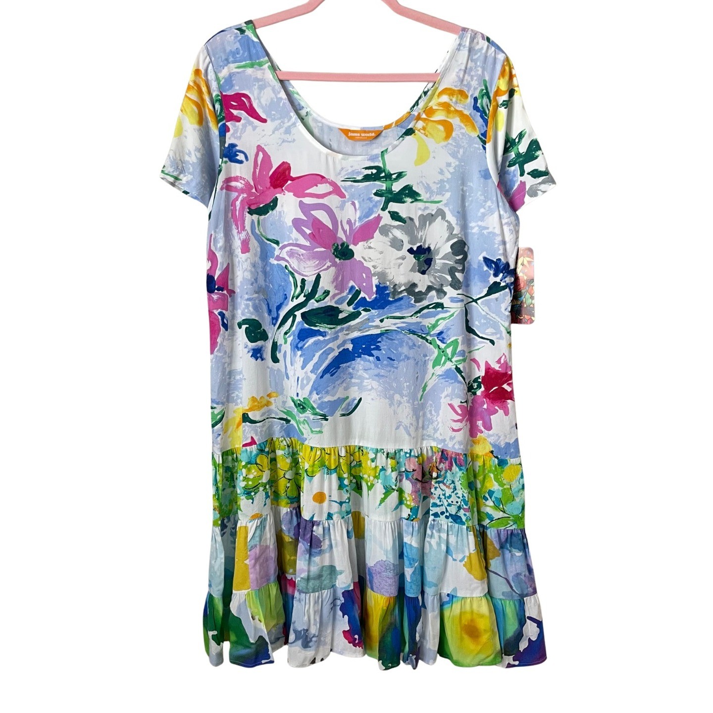 Jams World Dress Womens Large Marina Floral Mini Tropical Hawaiian Resortwear