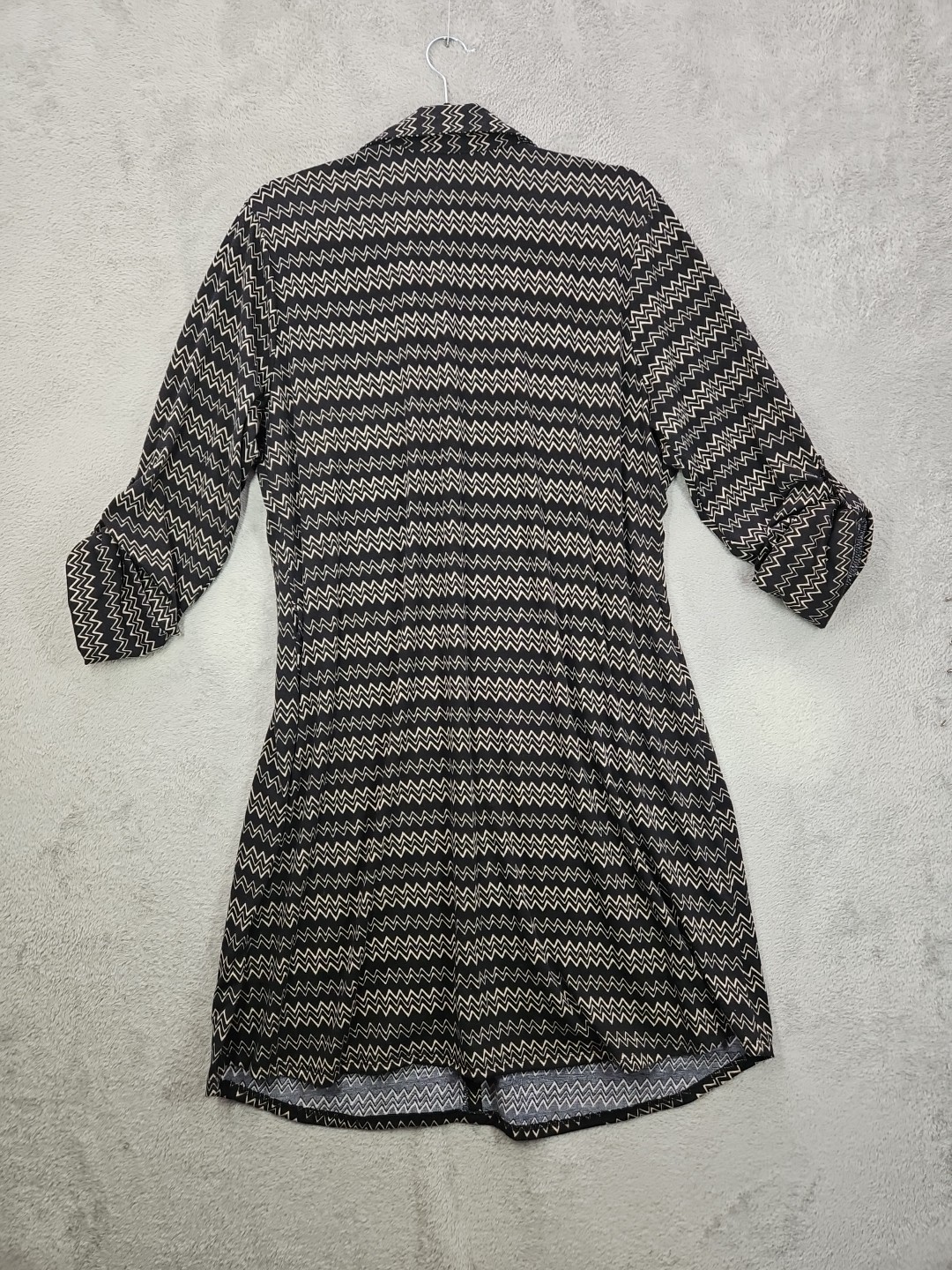 Ultra Flirt Plus Dress Long Roll Tab Slv Black w Beige Zigzag Design Sz 1X NWT