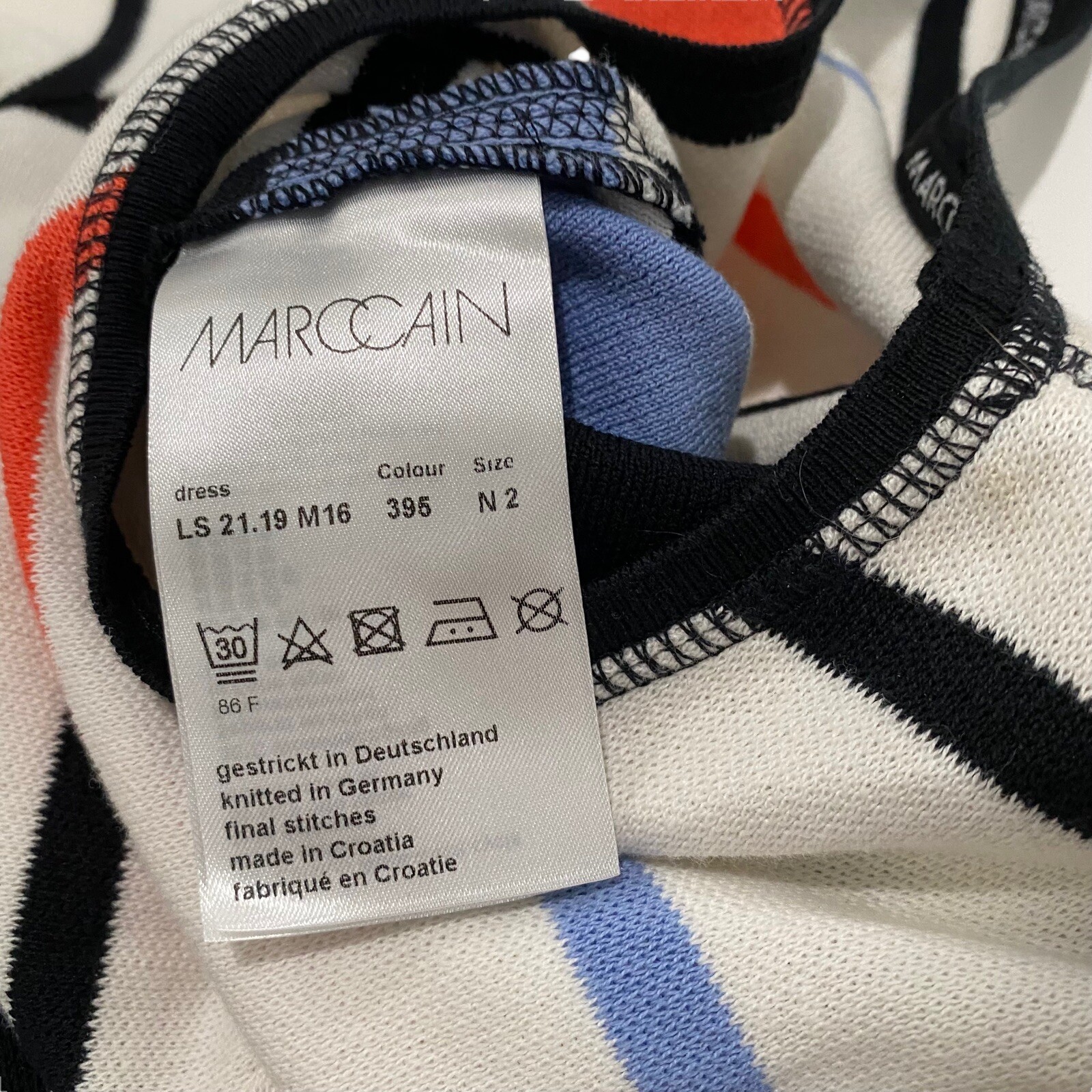 Marc Cain Sport Navy White Coastal Striped Geometric Knit Dress N2