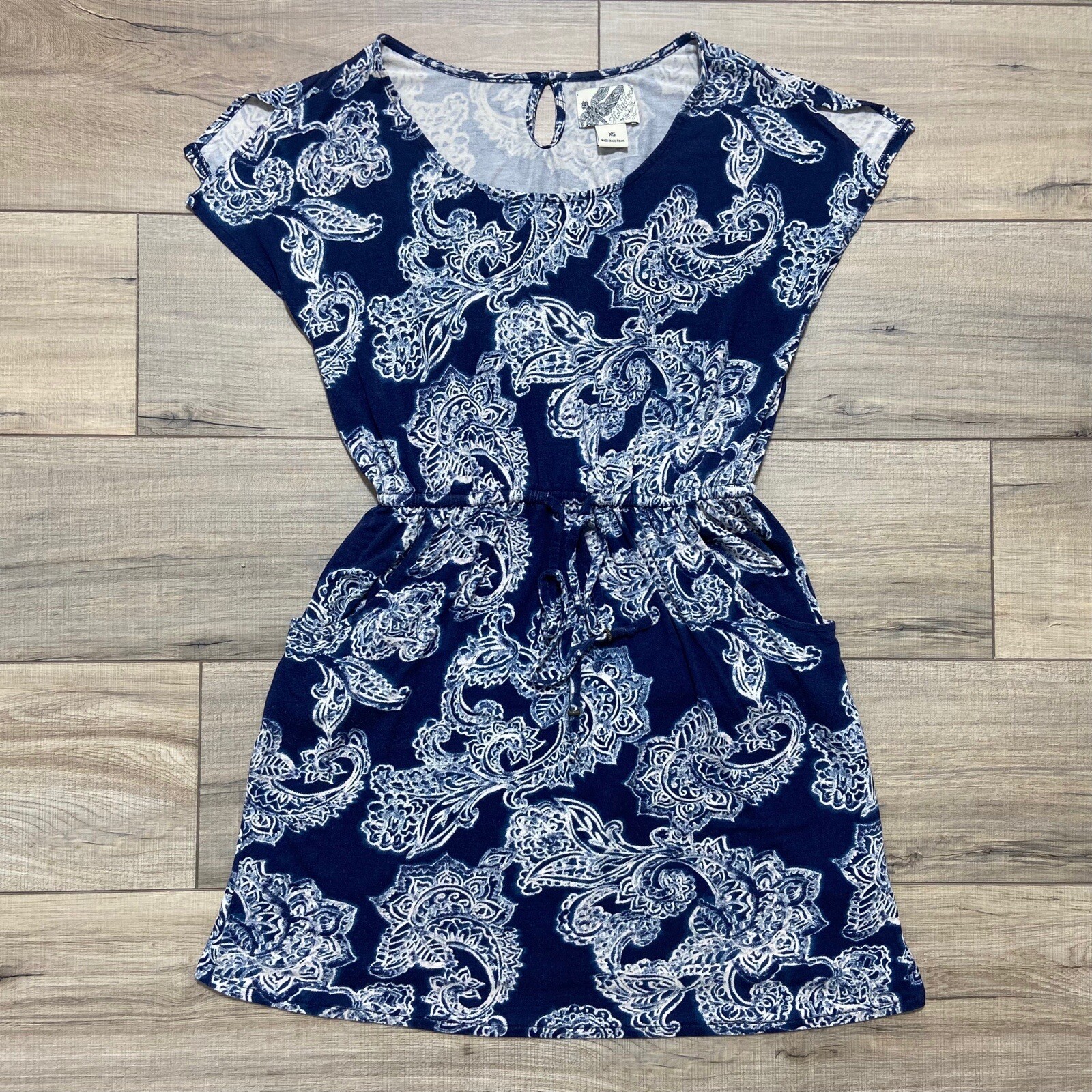 Lucky Brand Womens Holly Flock Floral Paisley Shirt Dress Size XS Navy Blue