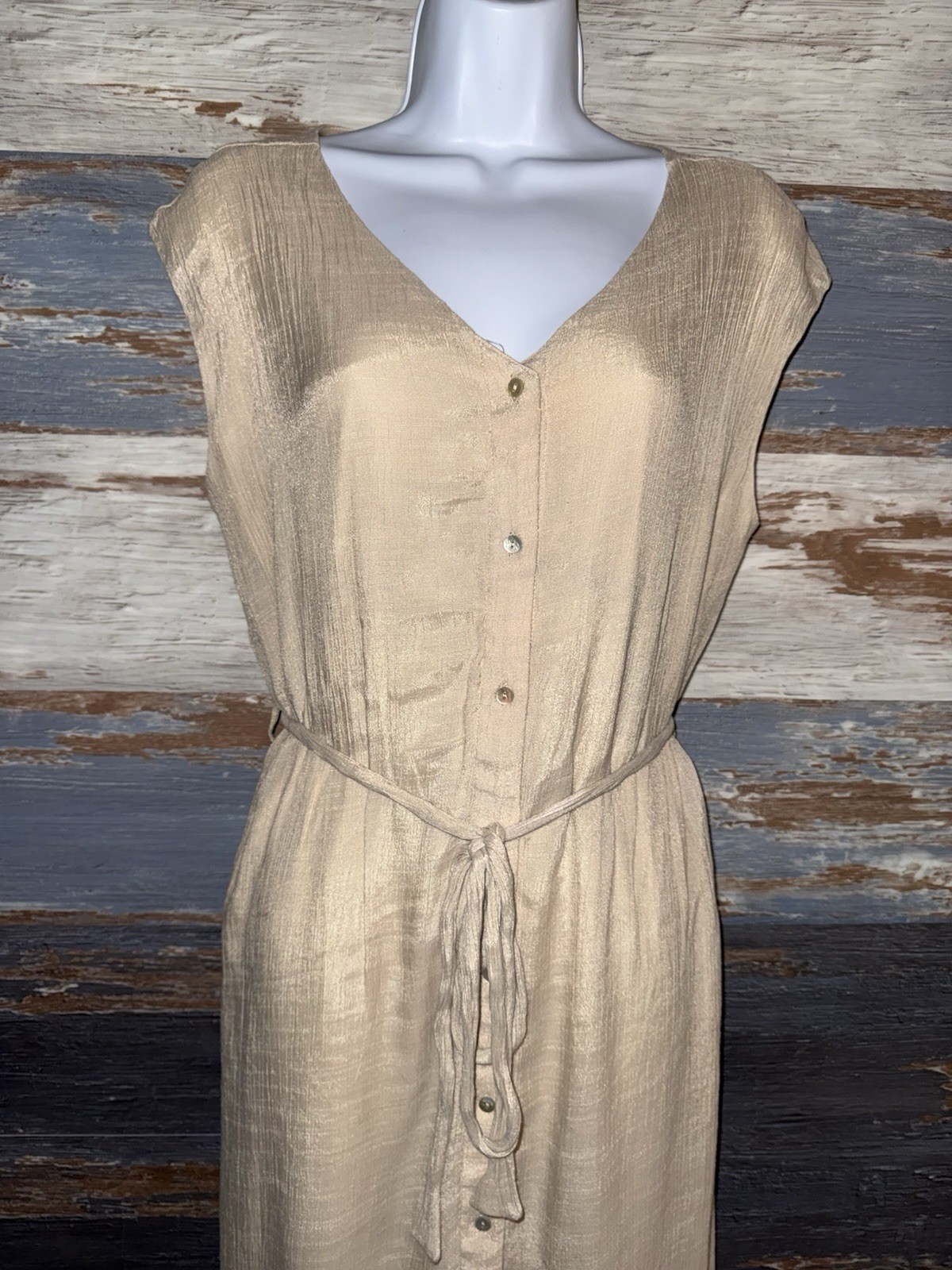 Indigo Rose Tan Beige Button Front Dress Size XL Summer Vacation Boho