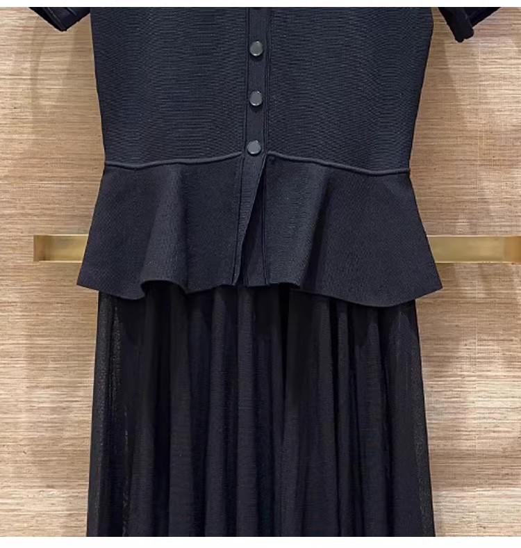 NEW Sandro Two fakes Pleated Ruffled edge black Knitted Dresses Women’s