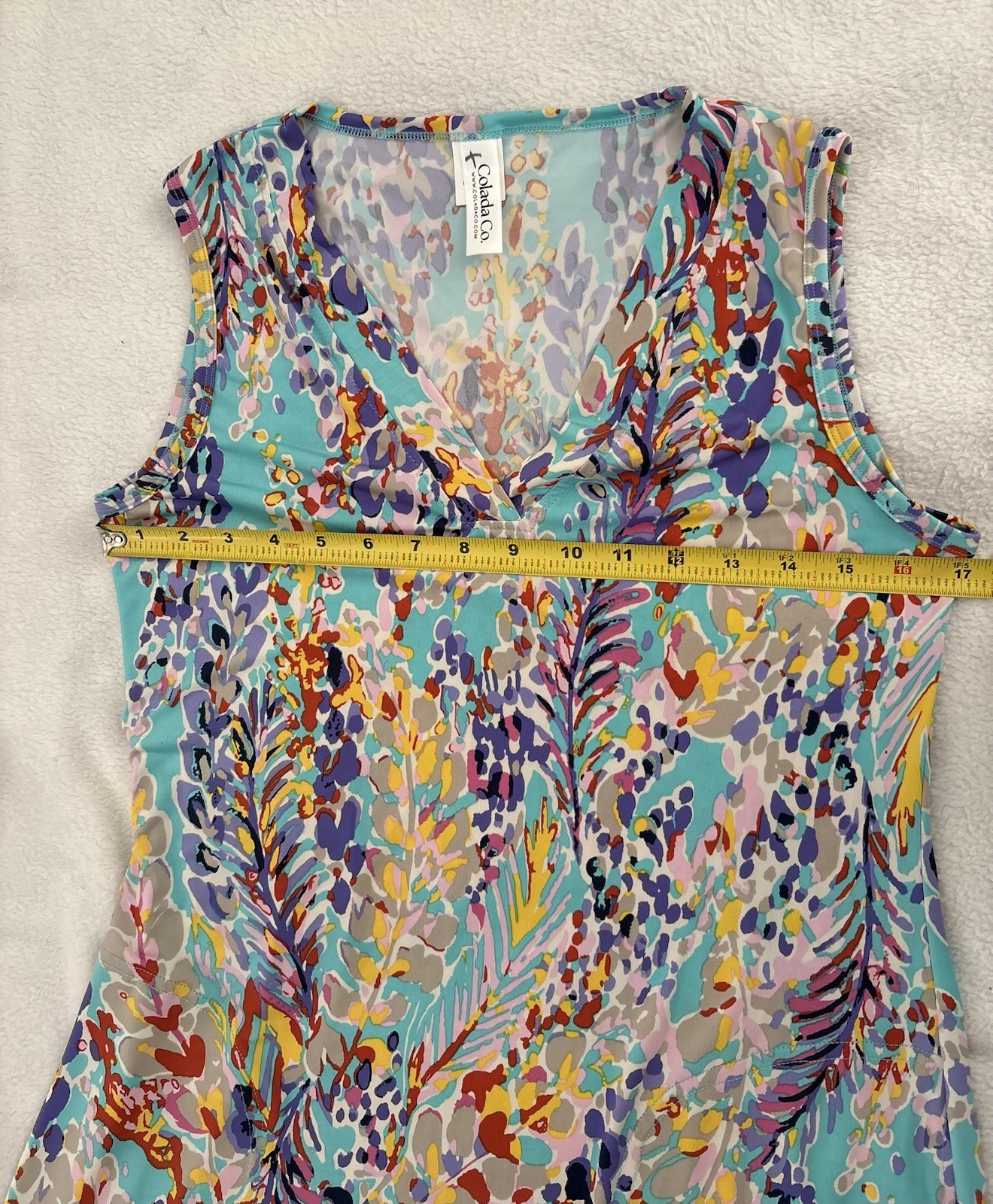 Flawless Women’s Stretchy Medium Colada Co. Spring Meadow Aqua Callie Dress II