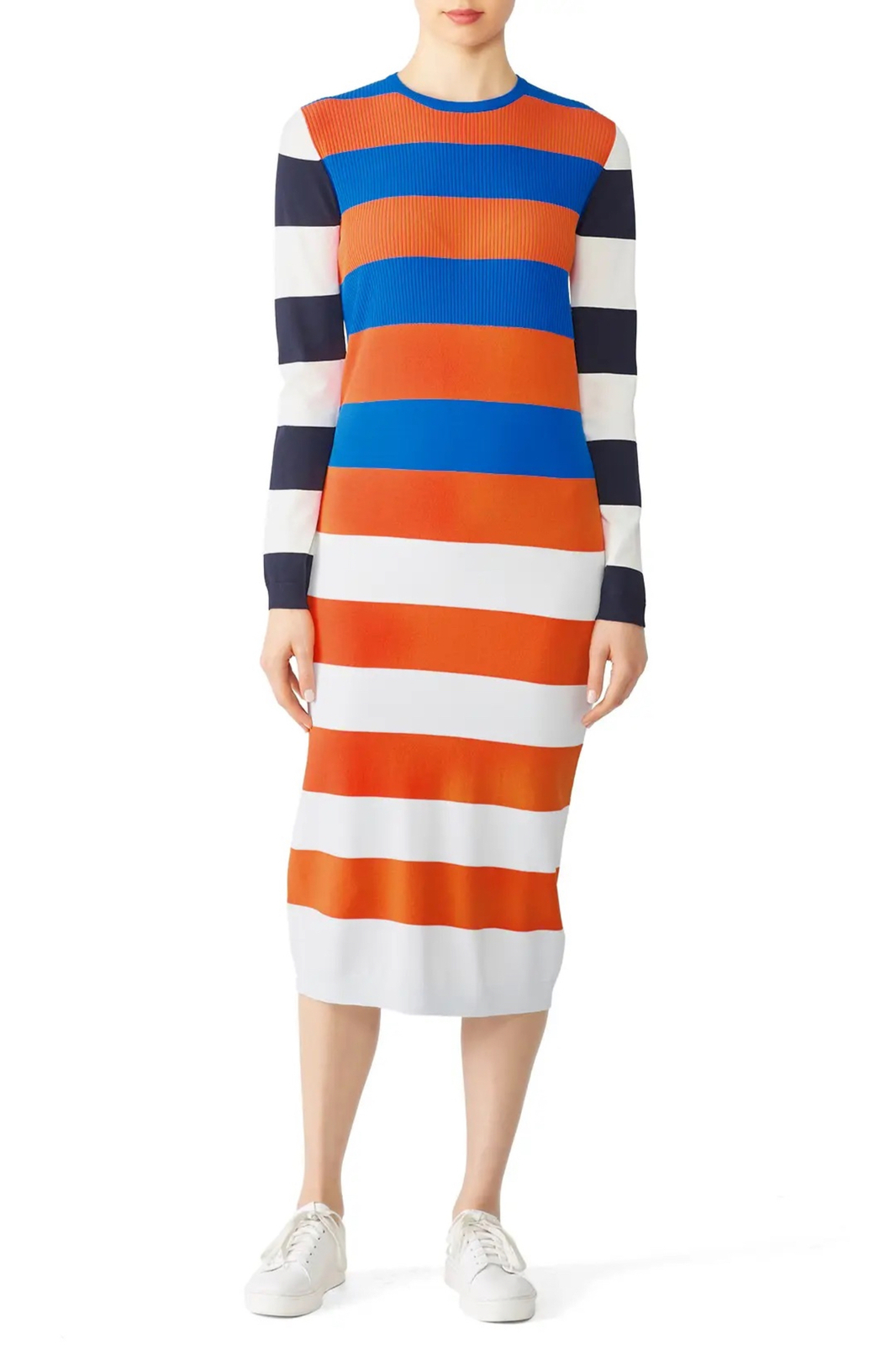 Tory Burch Sport Womens White Orange Blue Broad Stripe Tech Knit Dress sz S
