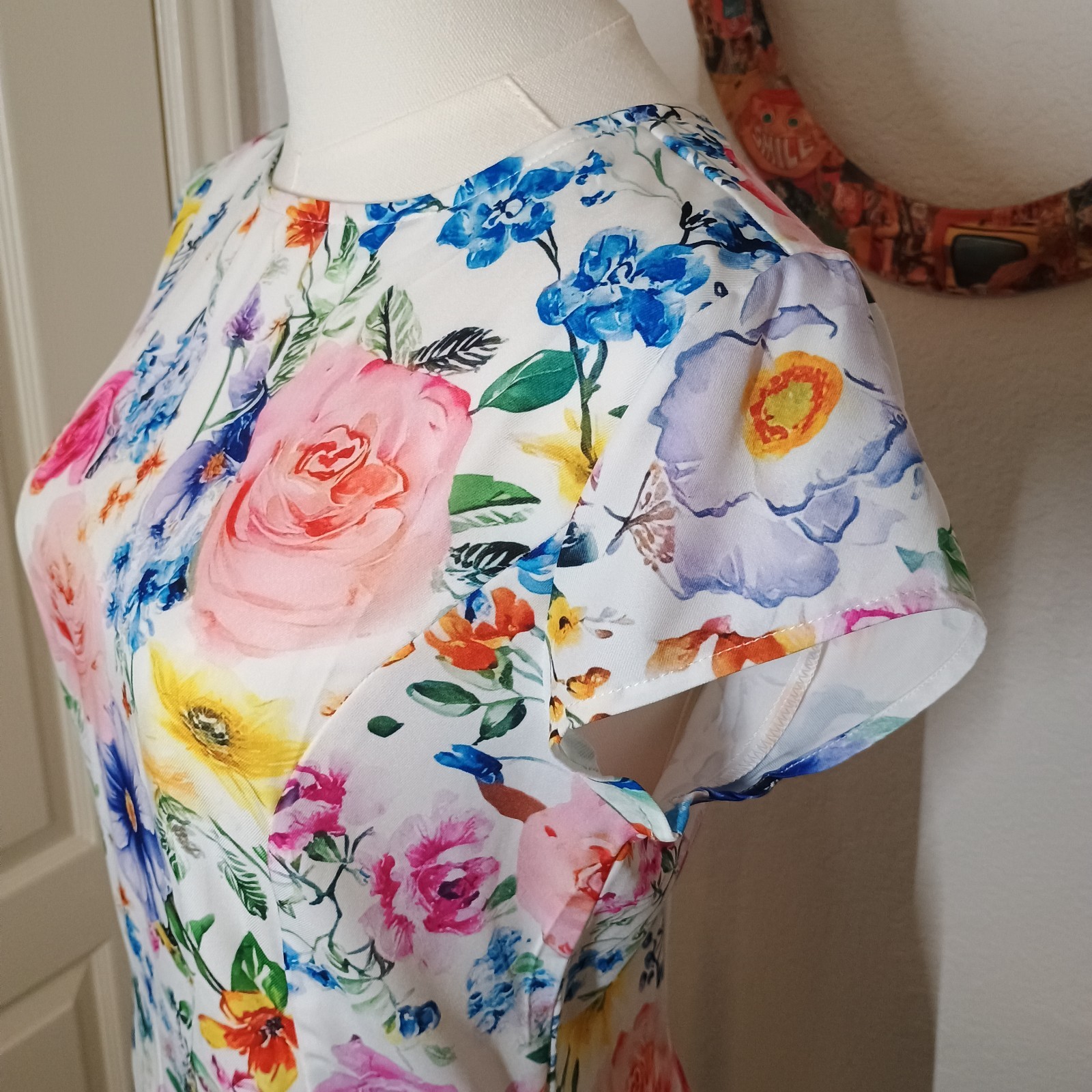 Mod Boutique Colorful Flower Mini Shift Dress Small Unique Boho Chic Spring