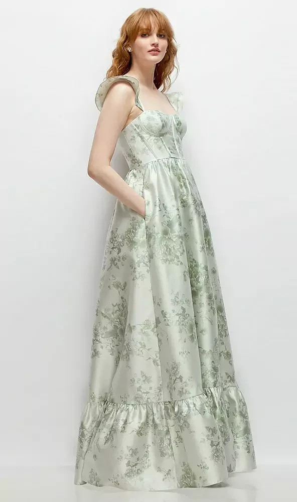 Dessy Collection Sage Cottage Rose Floral Corset Gown Size 12 $310 3146BFP