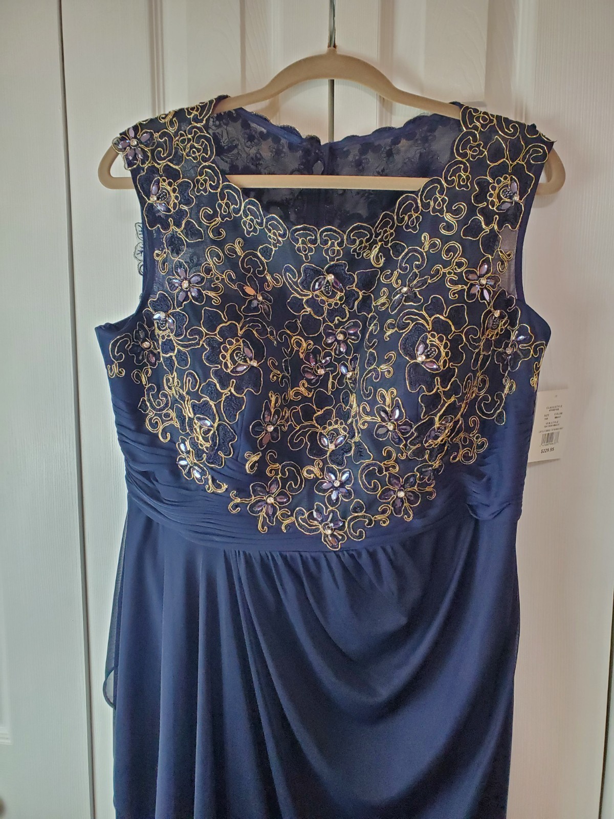 Decode 1.8 Formal Maxi Gown Dress Navy Size 16W Cap Sleeves Embroidered Top Mesh