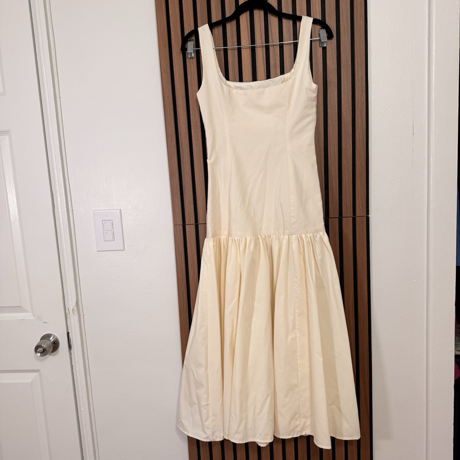 Commense Ivory Square Neck Strappy Sleeveless A-Line Midi Dress XS