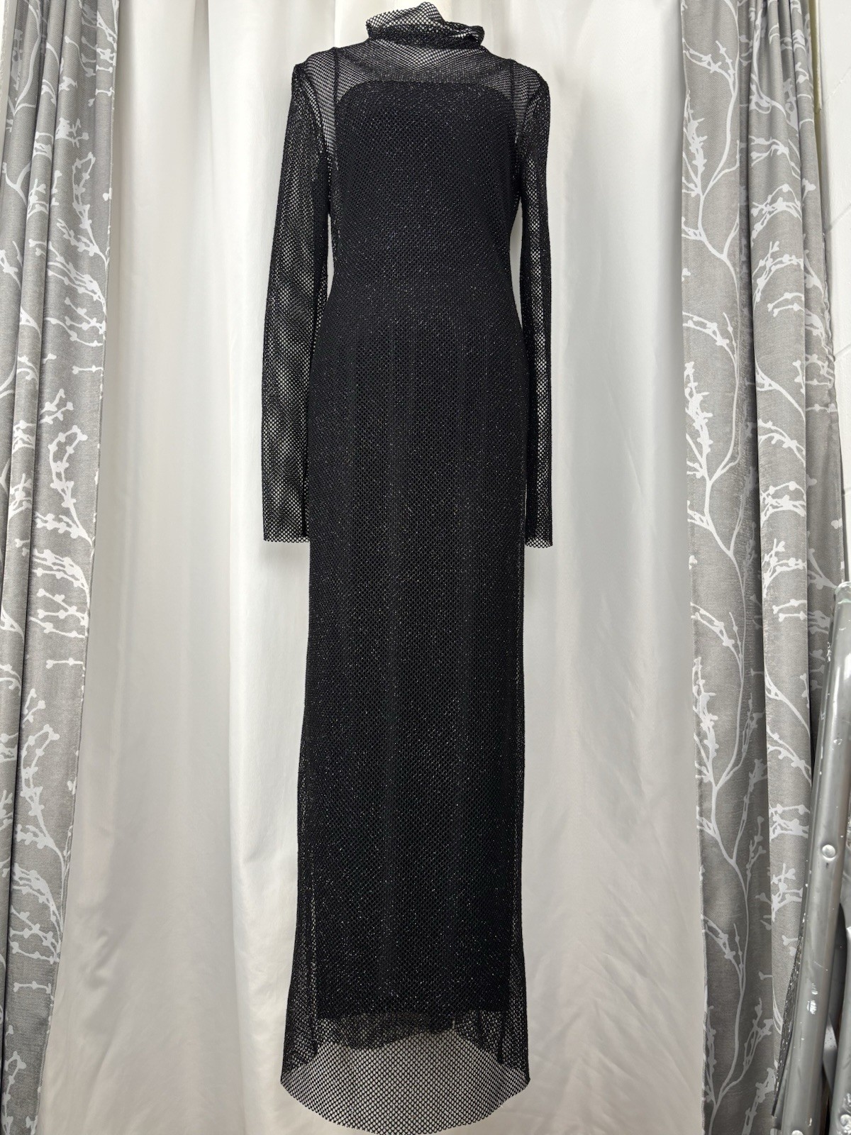 Philosophy Di Lorenzo Serafini Black Mesh Collared Longsleeve Maxi Dress Size 8