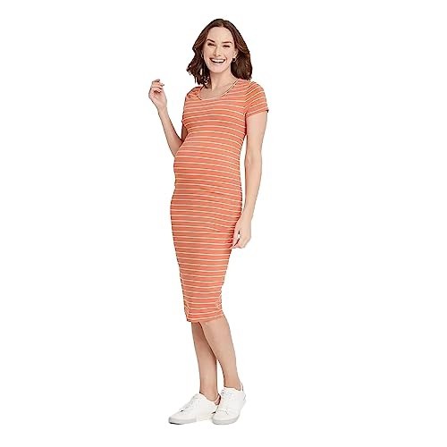 Isabel Maternity Dress “Peachy Orange Color with White Stripes” (M/8-10) NEW!!!
