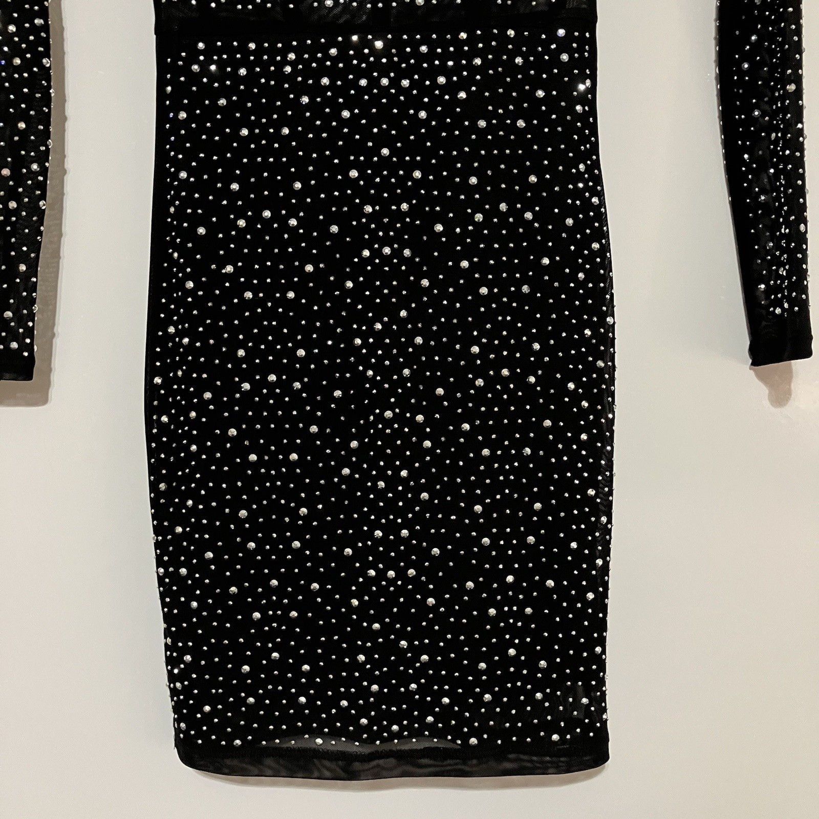 Top Chic Rhinestone Studded Corset Bodycon Dress Womens S Black Sliver Mesh Glam
